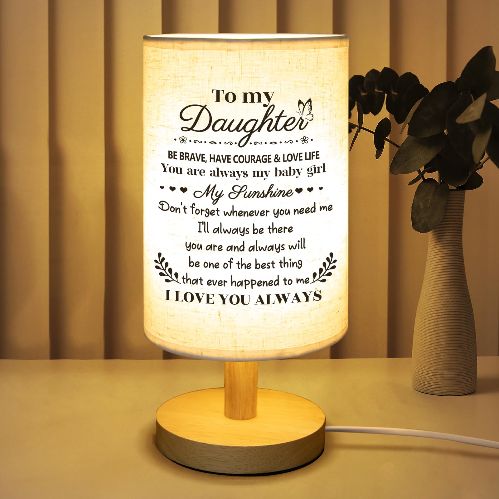 Calibron Gifts For Daughter From Mom, Daughter Birthday Gifts Fabric Lamp, Birthday Gifts For Daughter Table Lamp With Wooden St