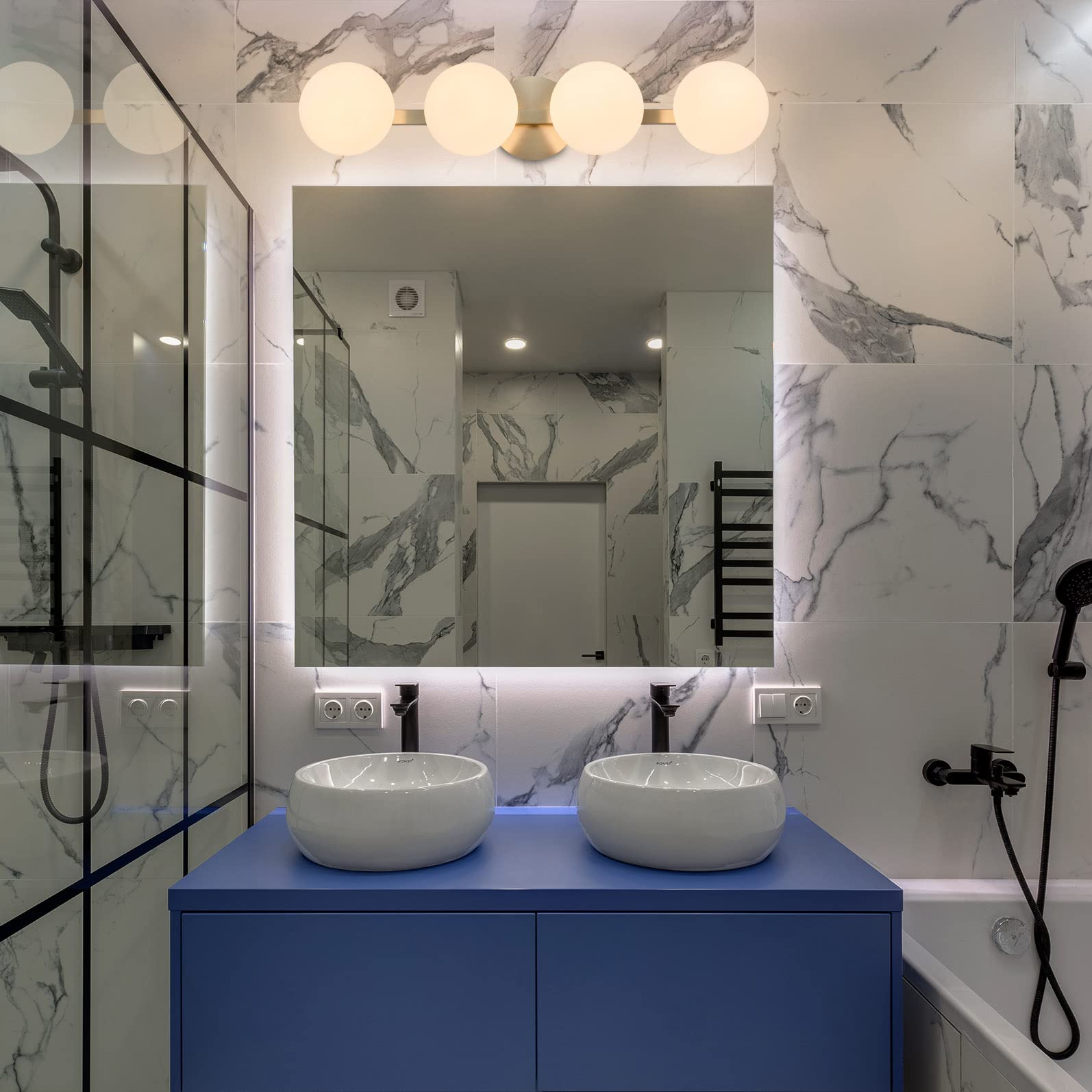 Bathroom Vanity Light Fixtures, Modern 4 Lights Globe Wall Sconce Lighting Brushed Nickel, Porch Wall Mount Light Fixture For Ba