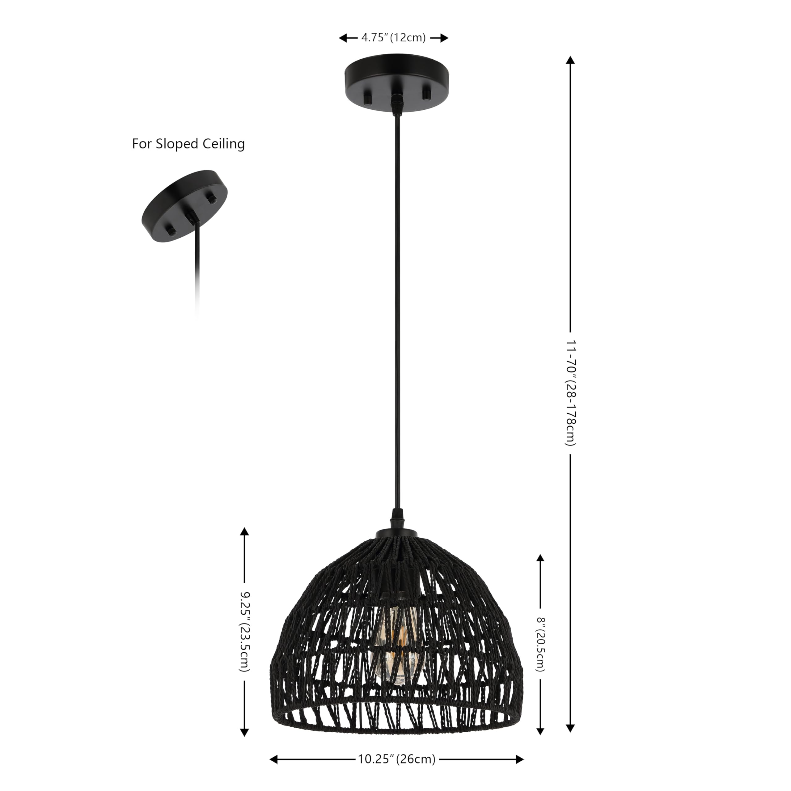 JONATHAN Y 1-Light LED Pendant, Bohemian Modern, Woven Rope/Iron, 10.25in, Black, Model JYL6513B