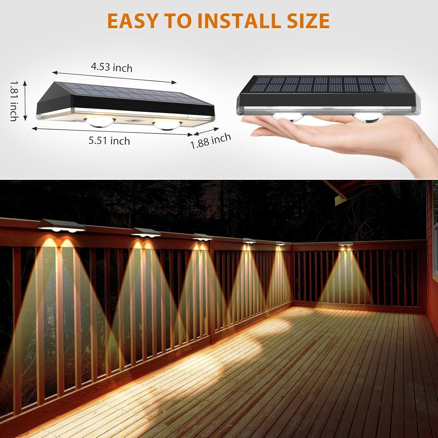 Ugdluck Solar Fence Lights,Warm White & Cold White & Mixed Color 3 Modes Bright Lens Led Dusk To Dawn Deck Light, Outdoor Waterp
