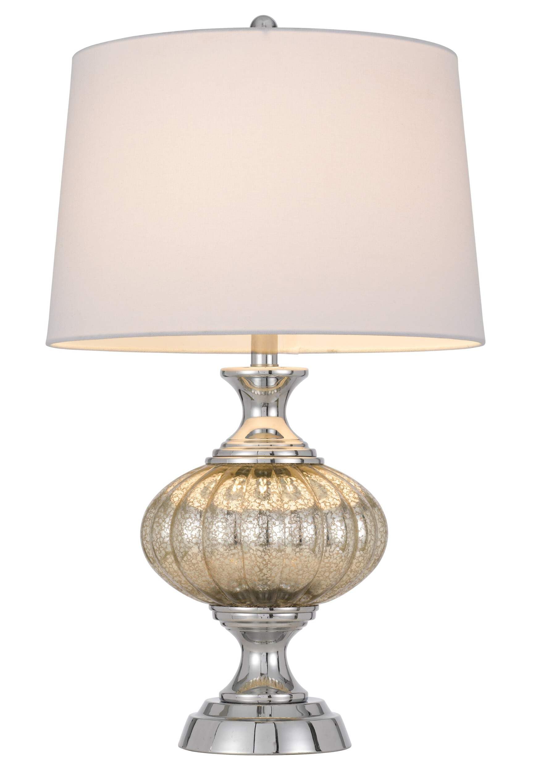 HomeRoots 27 in. Silver Metallic Metal Table Lamp with White Empire Shade, Model 524730