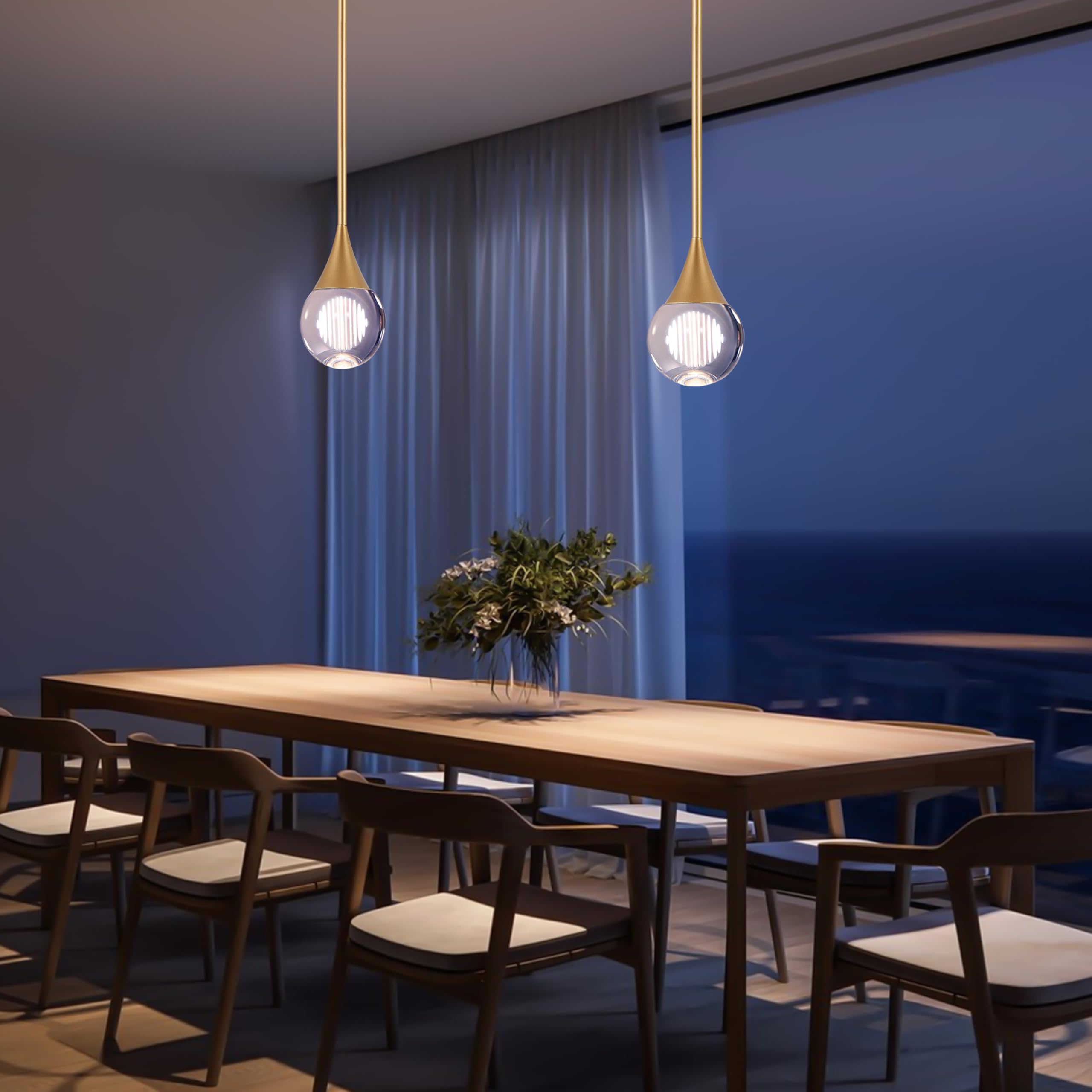 Eanloly 1-Pendant Lights Kitchen Island, Brass Gold Globe Crystal Ceiling Hanging Light Fxitures, Led Light Fixtures Metal Rod C