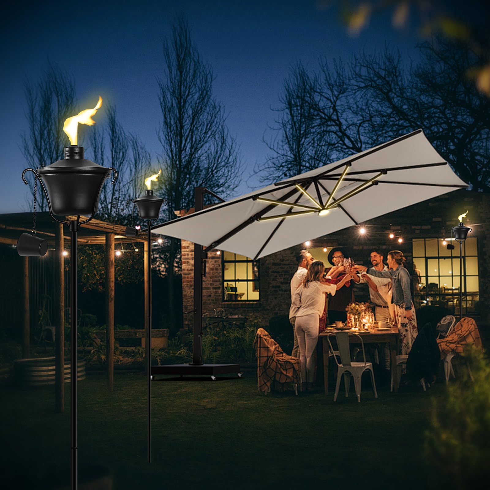 Falbawr Citronella Torches Set Of 4, 3-Prong Grounded Stake Outdoor Torches ,14.5 Oz Garden Torches For Outside, 58 Inch Outdoor