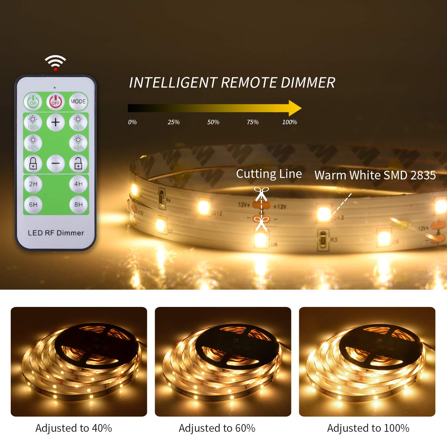 ollrieu LED Strip Lights 50ft Warm White Dimmable 3000K, 900 LEDs, Flexible Lighting for Bedroom & Home Decoration