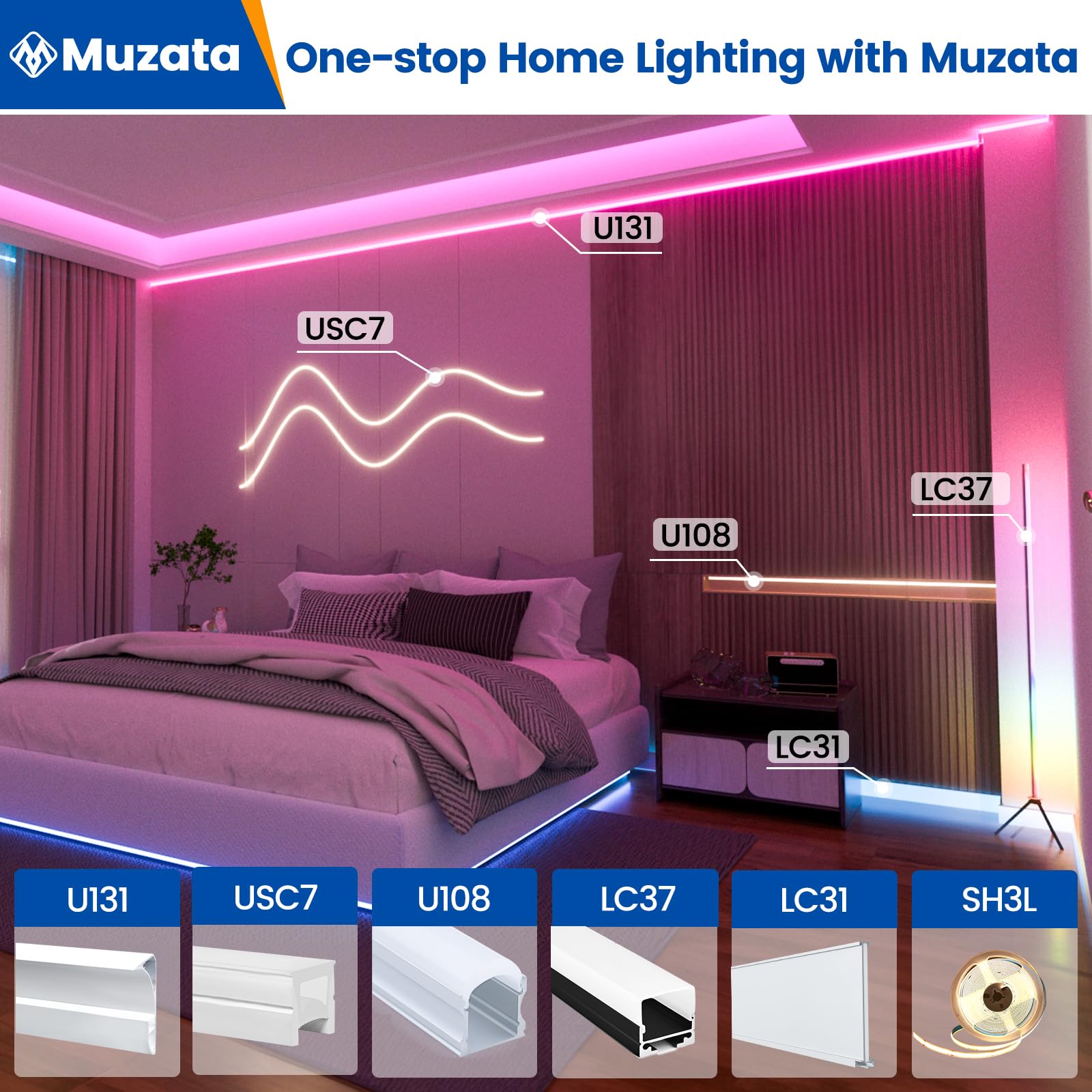Muzata 2Pack 4Ft/1.2M Spotless Aluminum Led Baseboard Lighting Frosted Led Strip Light Diffuser Neon Skirting Board Indoor Mood Lighting Baseboard Lc31