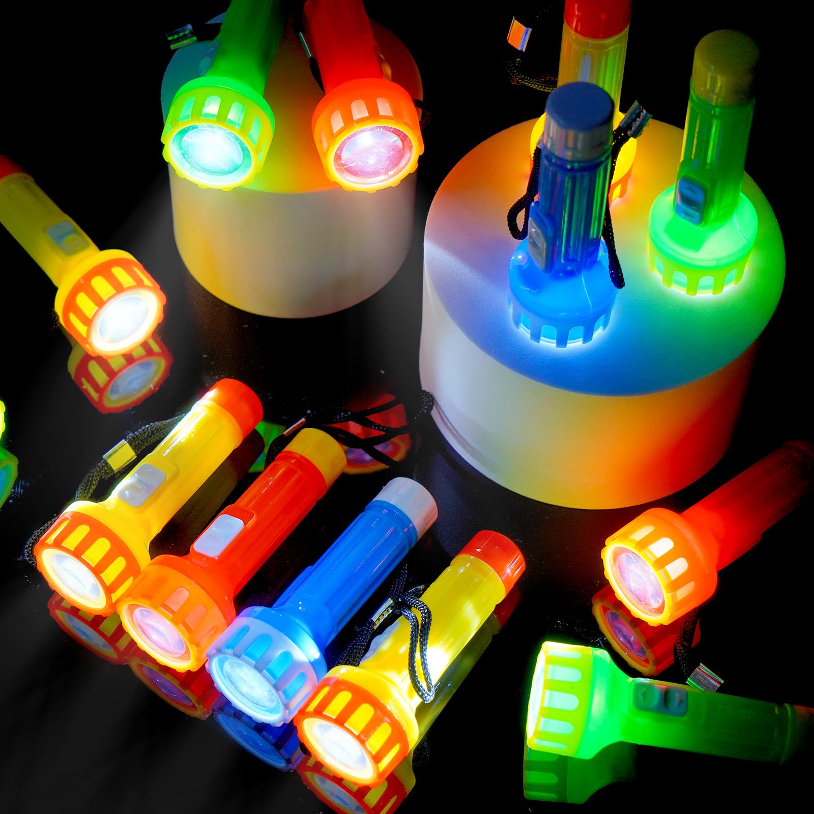 PROLOSO 30 Pcs Mini Flashlights with Lanyard Batteries Included Handheld Flashlight Torch Set for Kids Camping Hiking Gift Party
