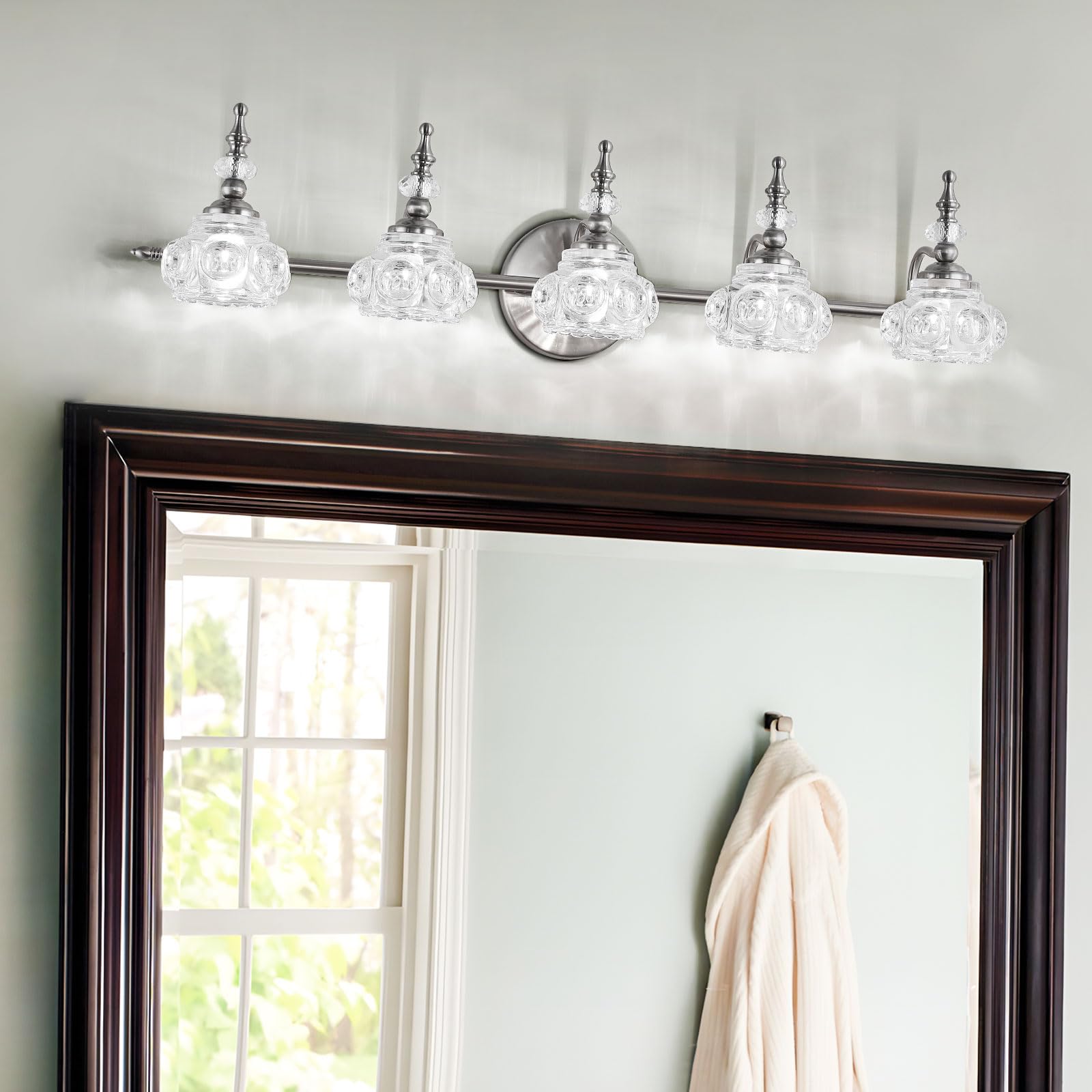 Zilanl Modern Bathroom Brushed Nickel Vanity Light Fixtures Vintage 5-Light Vanity Lights Bathroom Lighting Fixtures Living Room Vanity Lighting Fixtures Over Mirror