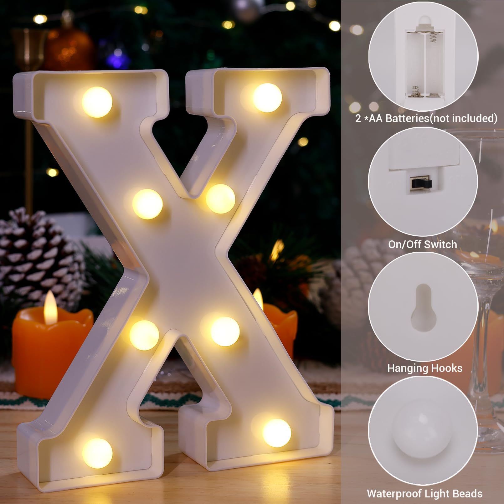 Tronsboo Led Marquee Sign Light Up Letters, Alphabet Light Up Letters Sign, Battery Powered Led Letter Lights For Night Light, Wedding, Birthday, Party, Christmas Or Home Decor (Letter X)