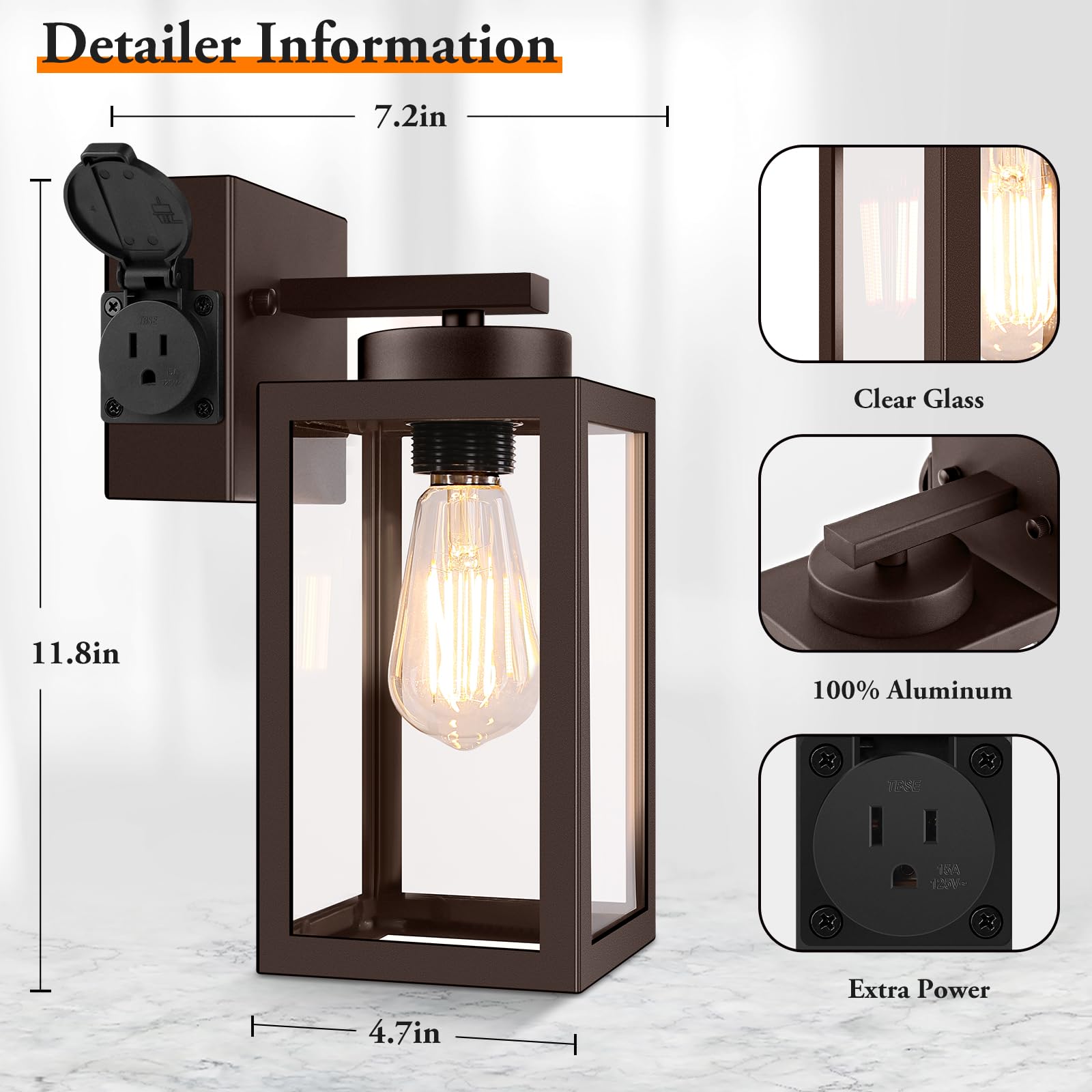 Bdrofn Outdoor Wall Lanterns 2-Pack, ORB Waterproof Light Fixture with Outlet, Model W6010-01-0RB for Garage, House, Hallway