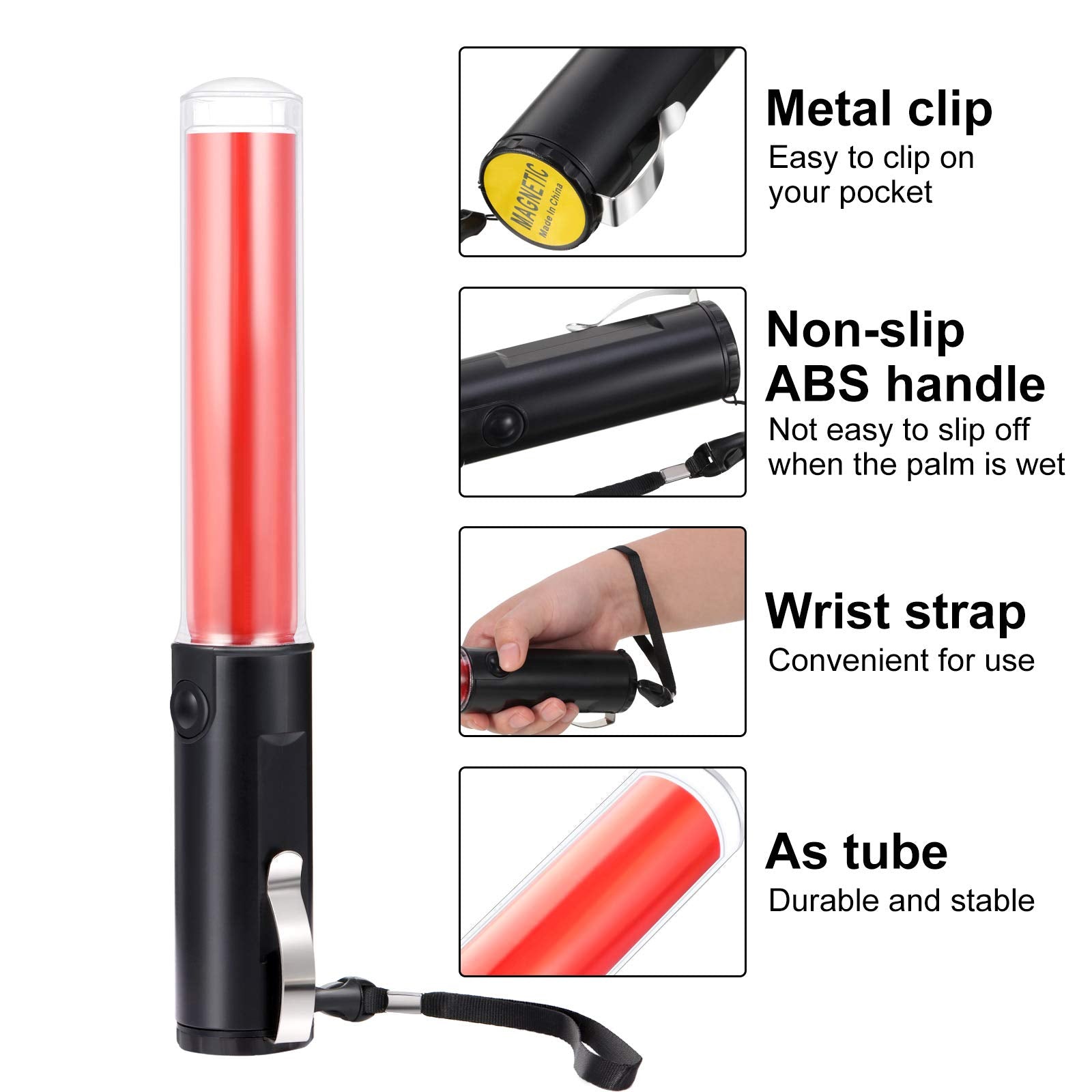 Weewooday 2 Pieces Led Signal Wand Traffic Flashlight, 11 Inch, Battery Powered, Durable, Waterproof, Wide Application
