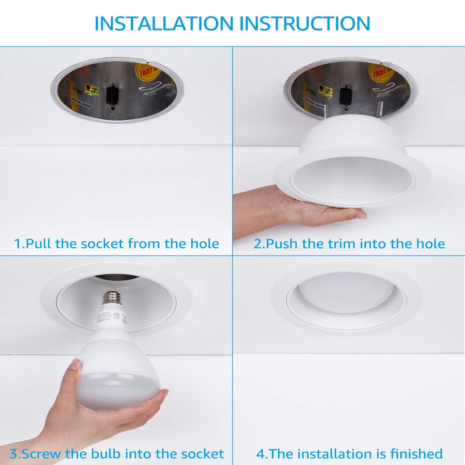 6 Pack 6 Inch Recessed Can Light Trim With White Metal Step Baffle, For 6 Inch Recessed Can, Detachable Iron Ring Included, Fit Halo/Juno Remodel Recessed Housing, Line Voltage Available