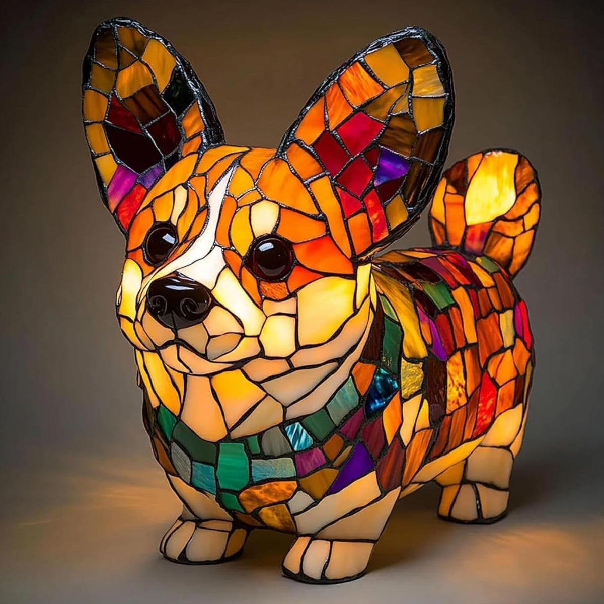 Lmuwecno Dog Led Table Lamp, Stained Glass Dog Lamp, Pug Light Stained Resin French Bulldog Tabletop Night Light - Fun Gift For 