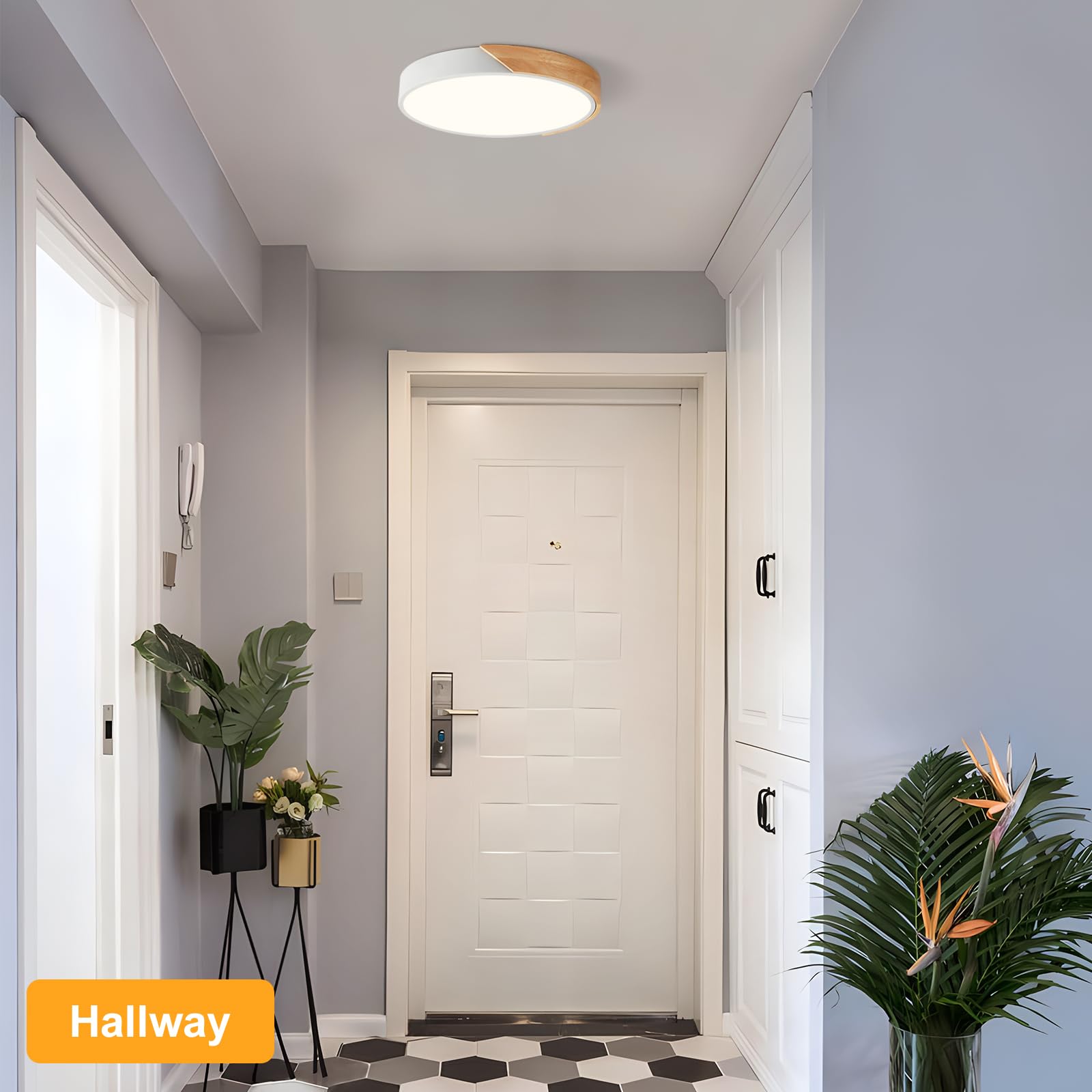 Vikaey Modern LED Ceiling Light Fixture, Minimalist Wood, 4000K, 15.8in , White