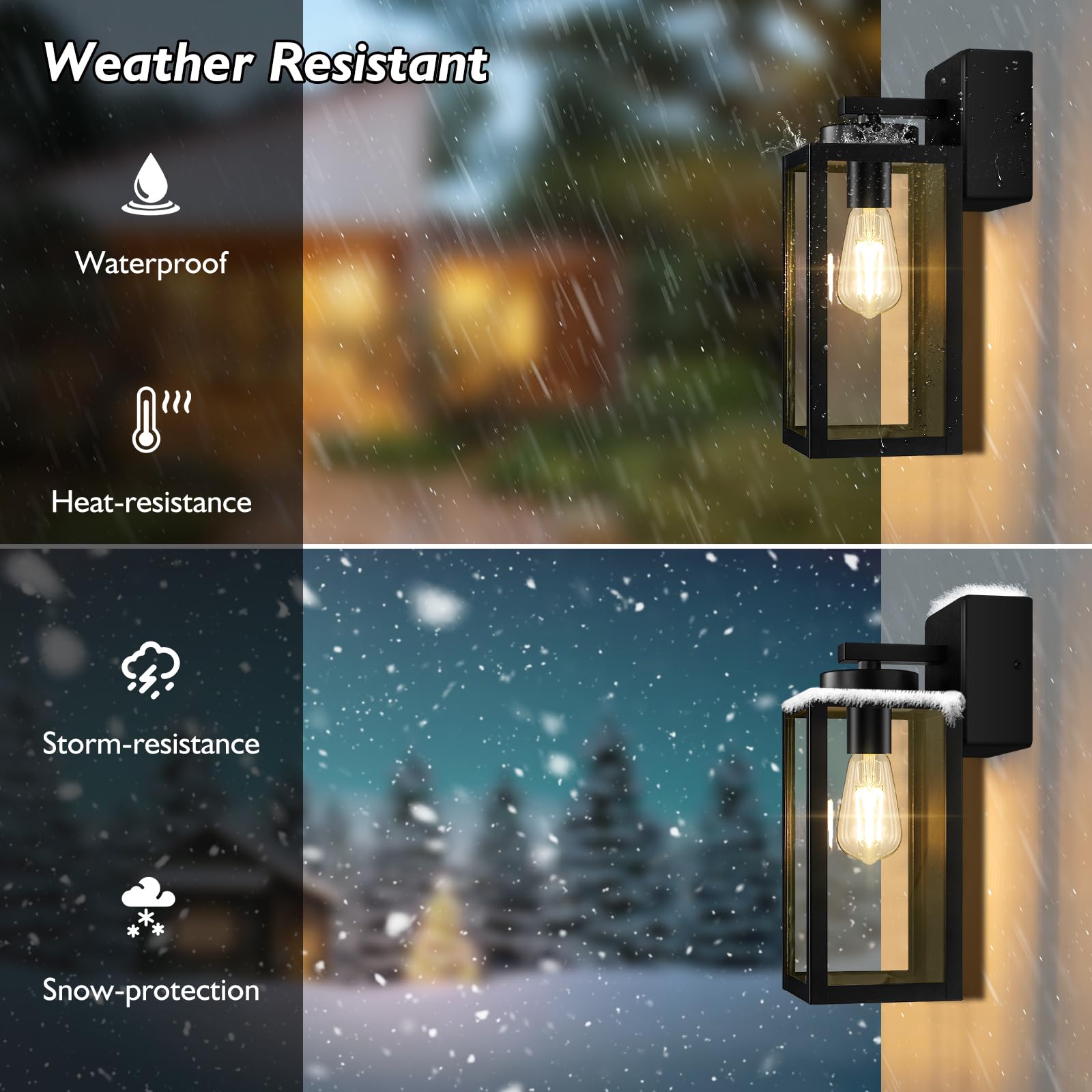Beslowe Black 2-Pack Outdoor Porch Lights With Ul Outlet, Waterproof Wall Sconces For Front Door