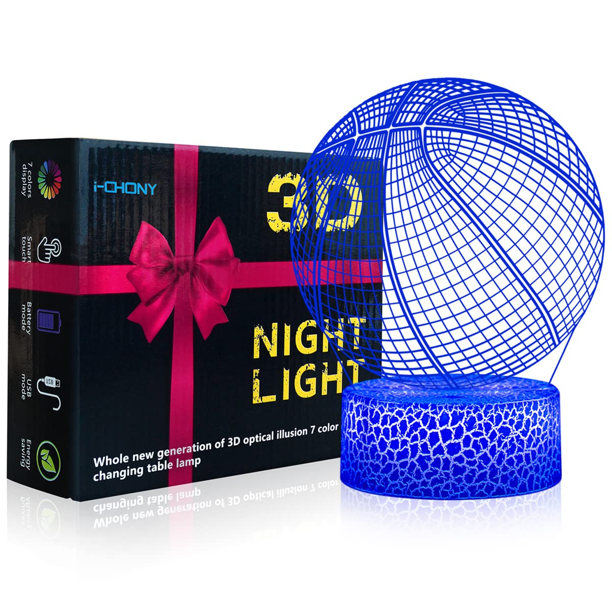 I-Chony Basketball 3D Illusion Night Light Lamp,16 Colors Dimmable Basketball 3D Led Light,With Remote & Smart Touch,Basket Ball Gifts For Adults Teens Boys Girls Kids Birthday Christmas