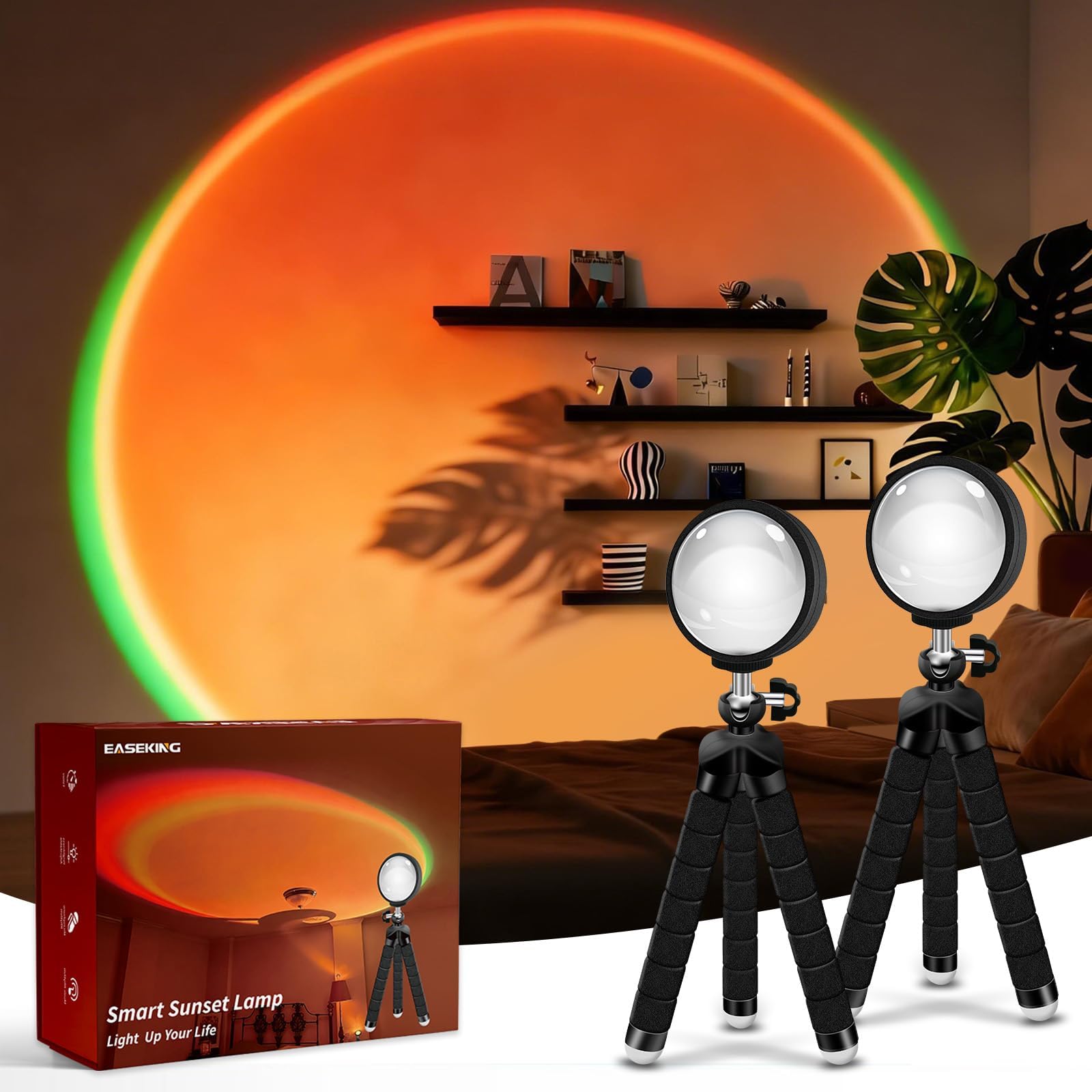easeking Sunset Lamp with USB Port - 360 Rotatable Multicolor Sunset Light Projector, Great for Room/Bedroom Decor, Photography,