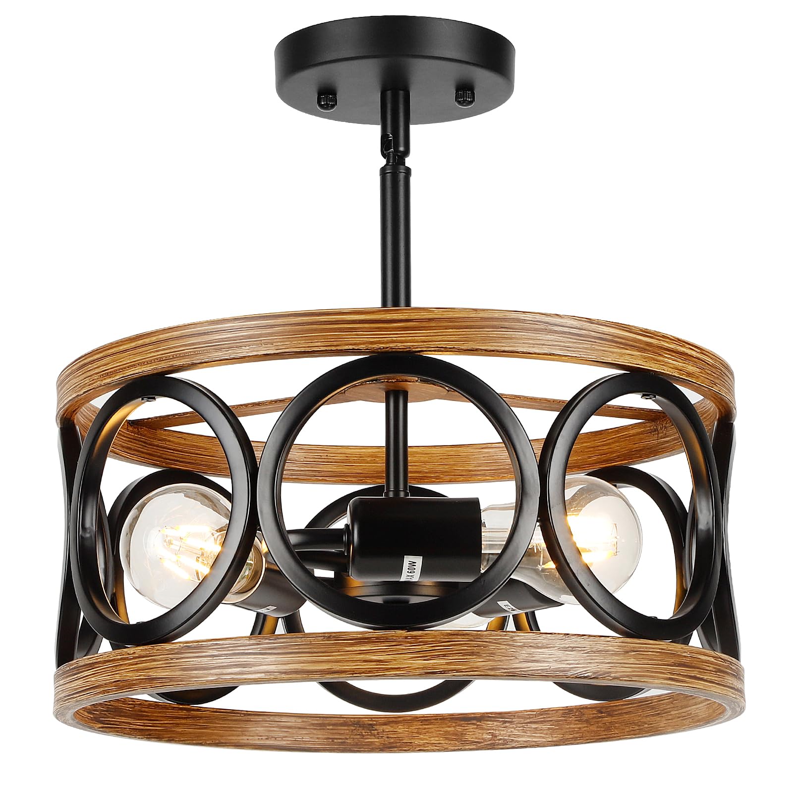 QianZhan Farmhouse Semi Flush Mount Ceiling Light Fixtures, 3-Light Black Ceiling Light Rustic Light Fixtures for Hallway Entran