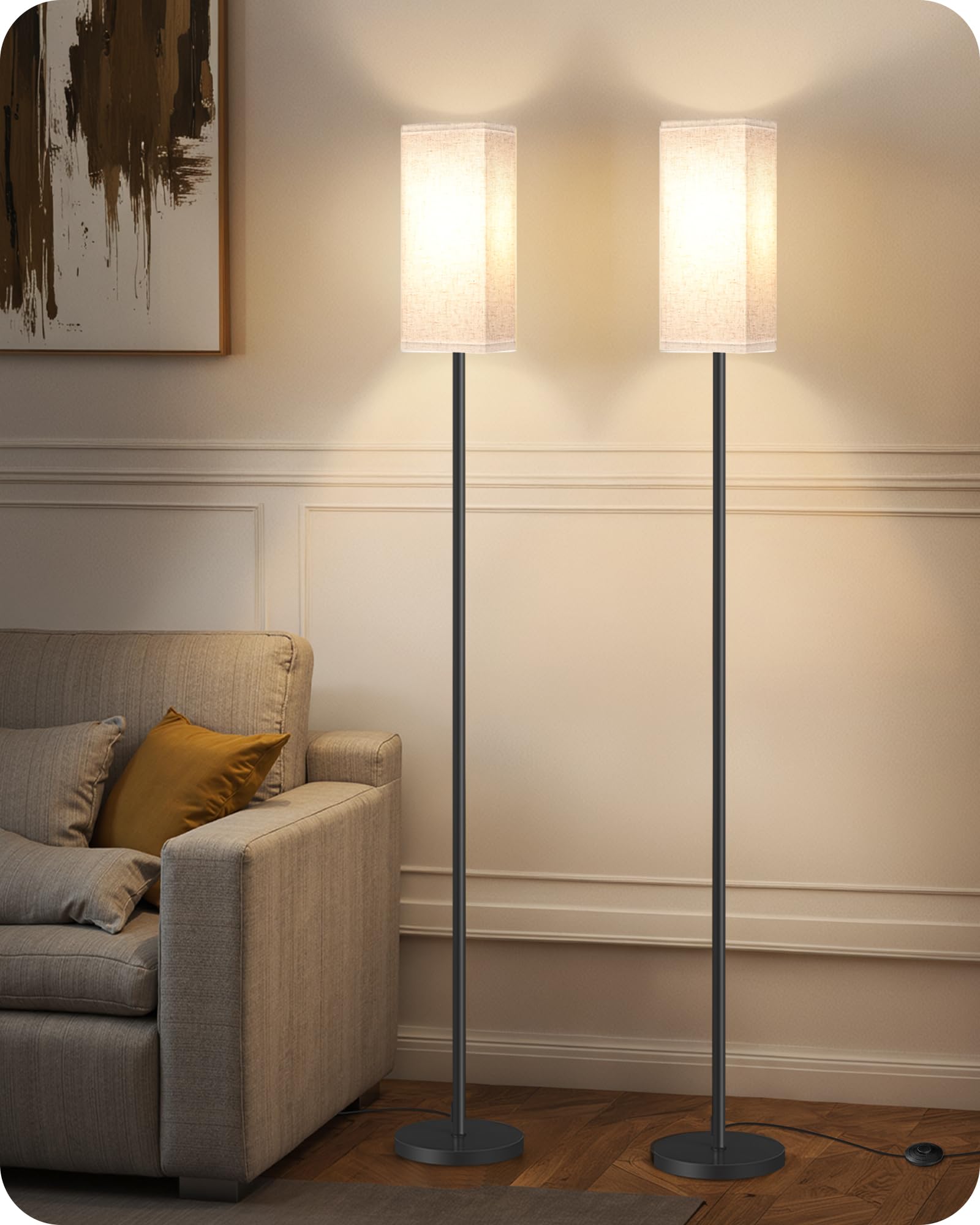 Goebleson Set Of 2 Floor Lamps For Living Room, Modern Tall Standing Lamps With Foot Switches, Bulb Not Included, 64.6'', For Li