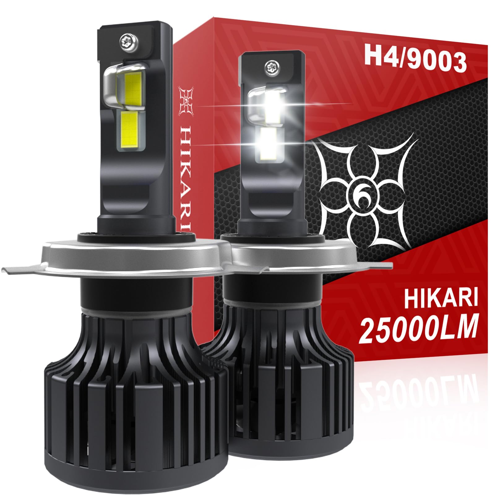 HIKARI 2026 H4 9003 LED Bulbs, 40000LM Dual Beam Fog Light, 45W, 6000K Cool White, IP68 Waterproof