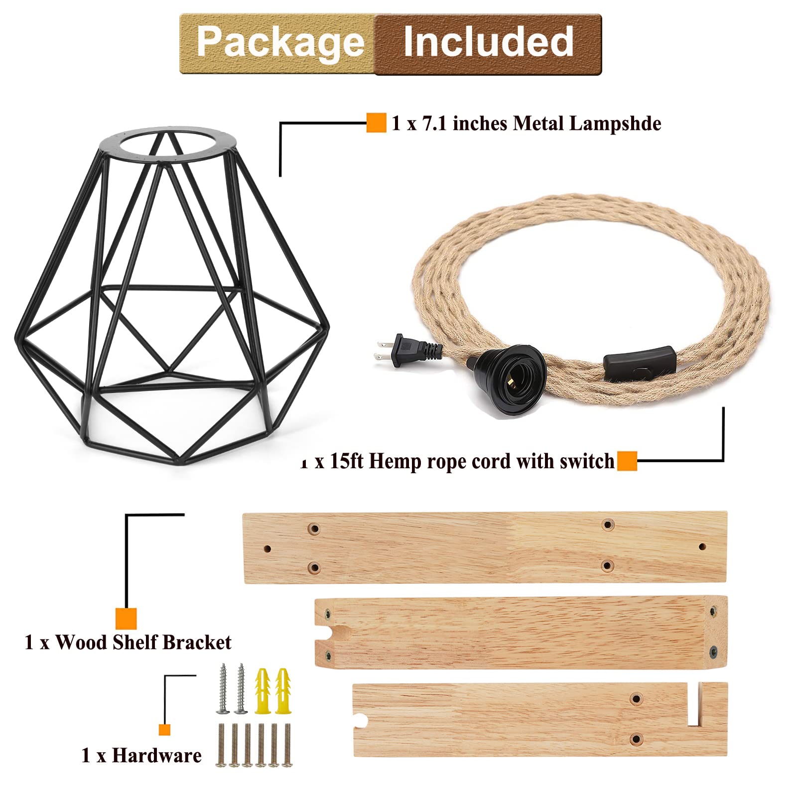 FRIDEKO Wood Plug-in Wall Sconces, 2-Pack Rustic Lamps with 8.21FT Cord, Black