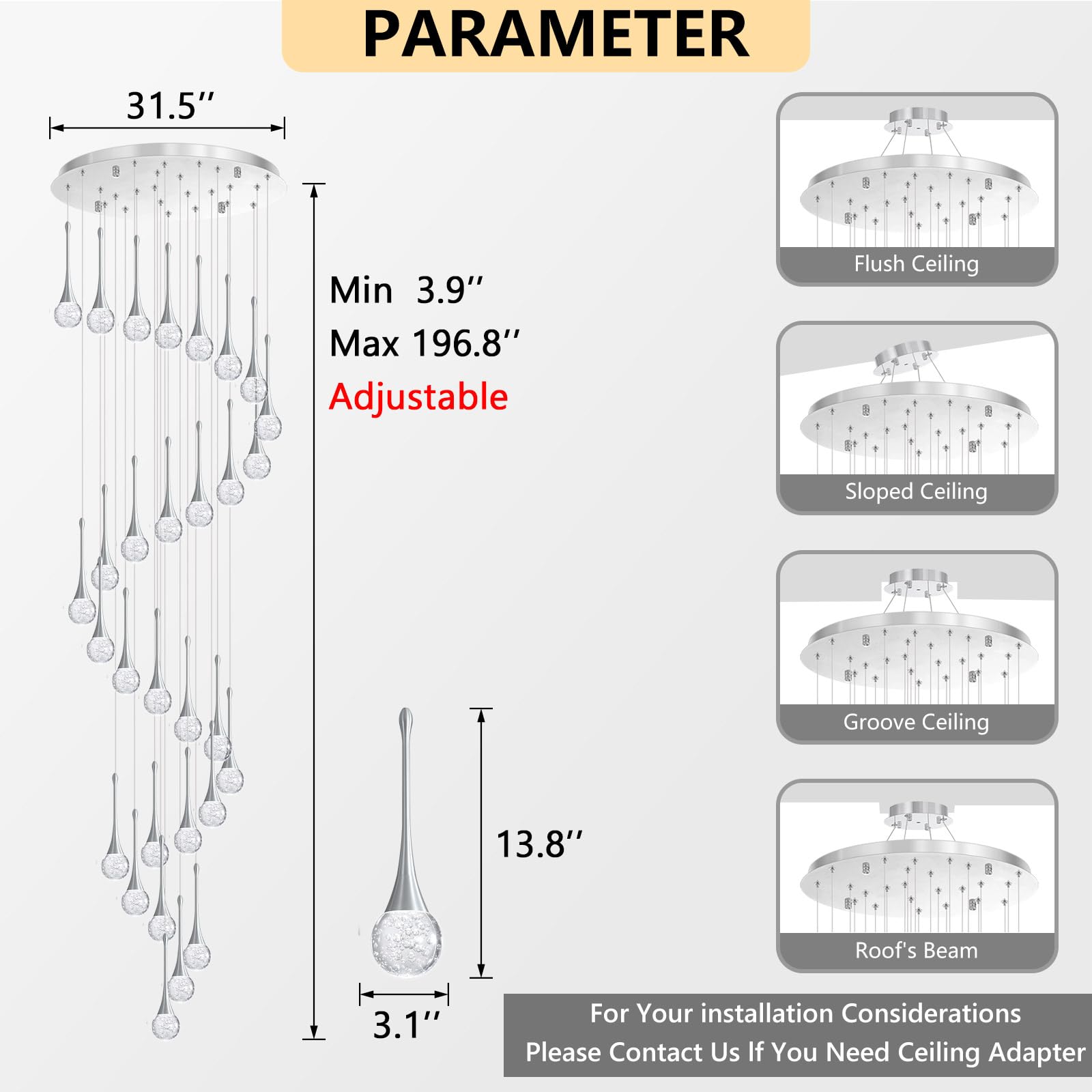 30 Light Modern Glam Crystal Chandelier For High Ceiling Led Dimmable Ceiling Pendant Light Staircase Foyer Enterway Living Room Chandelier Lighting Antique Silver