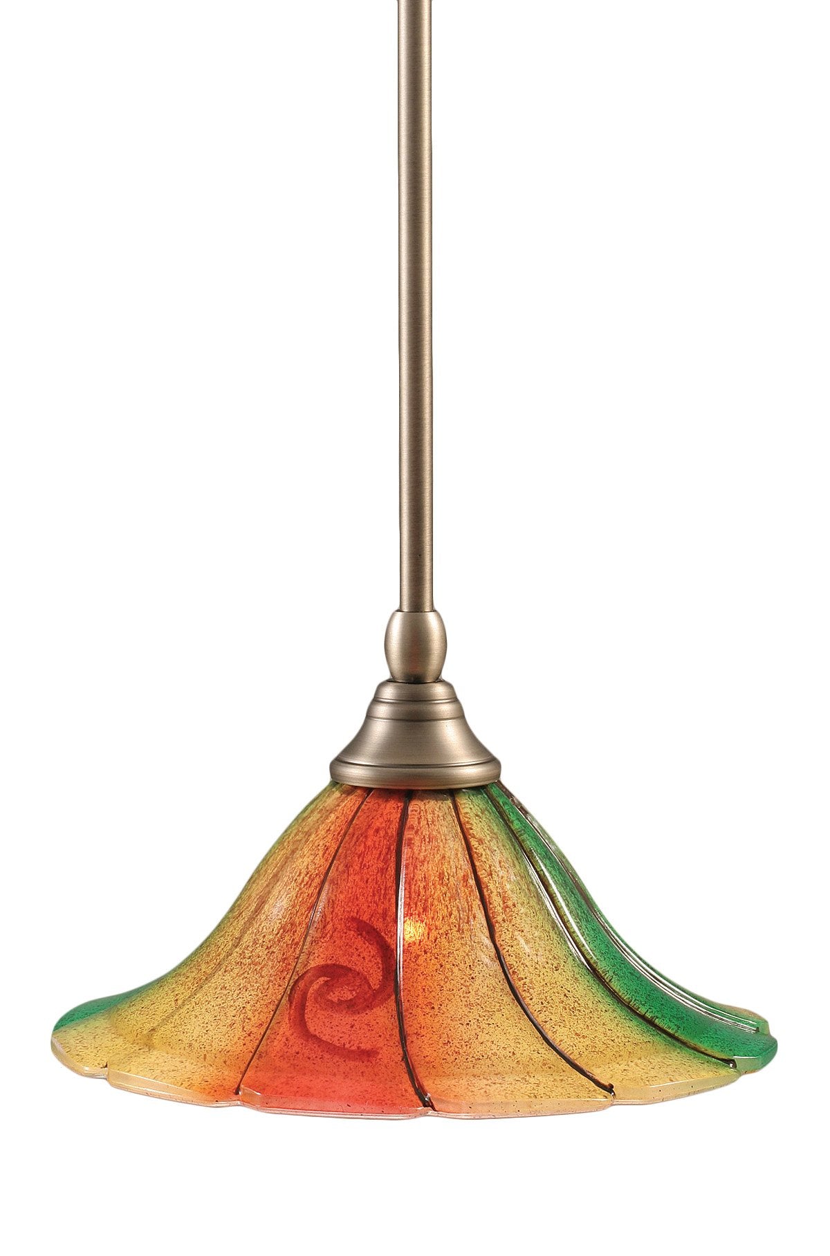Toltech Lighting 23-Bn-763 10-Inch Stem Mini-Pendant Light Brushed Nickel Finish With Mardi Gras Glass
