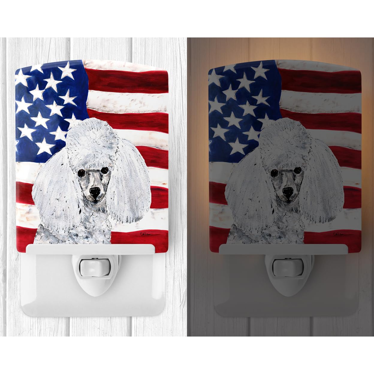 Carolines Treasures Ceramic Night Light, White Toy Poodle with American Flag, 6x4x3in, Model SC9629CNL, Multicolor