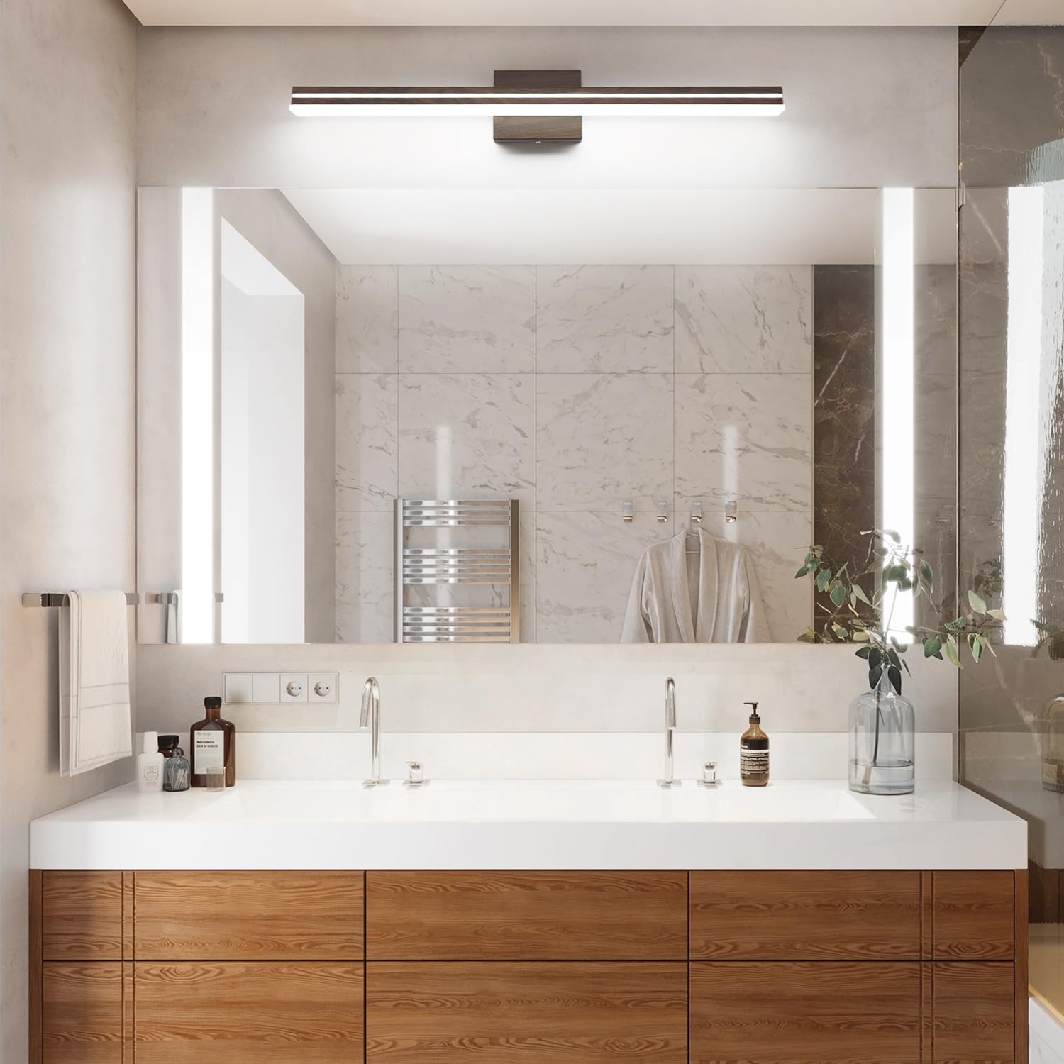 Sinerise 32-Inch Led Modern Bathroom Vanity Light Bar  Brown Modern Acrylic Bathroom Wall Lighting Fixtures Over Mirror (Cool White 6000K)