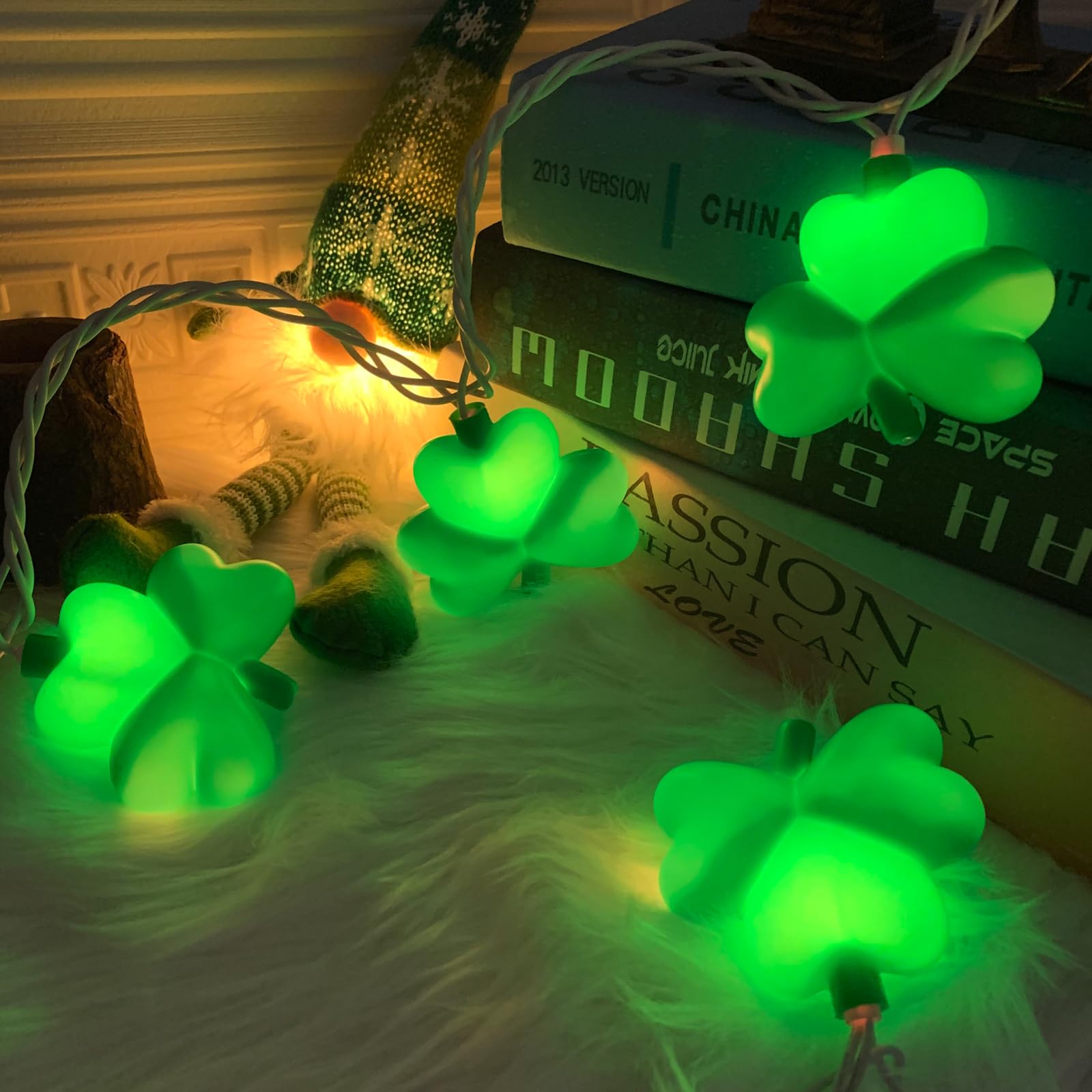 St Patrick'S Day Shamrock String Lights,8.5Ft Shamrock Lights 10 Green Clover String Lights Waterproof For Indoor & Outdoor Part