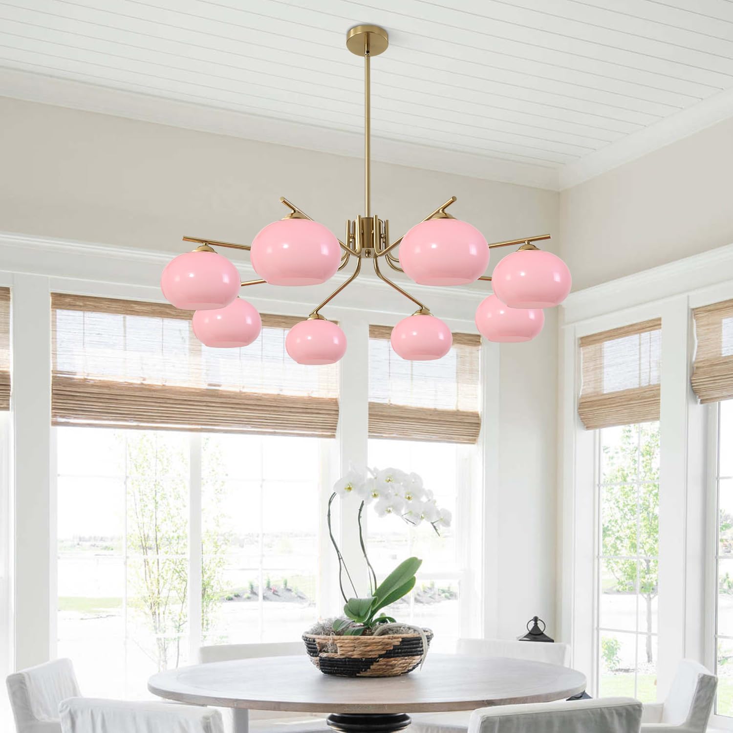 Kco 8 Light Pink Bubble Chandelier - Modern Pendant Light For Kitchen & Dining Room