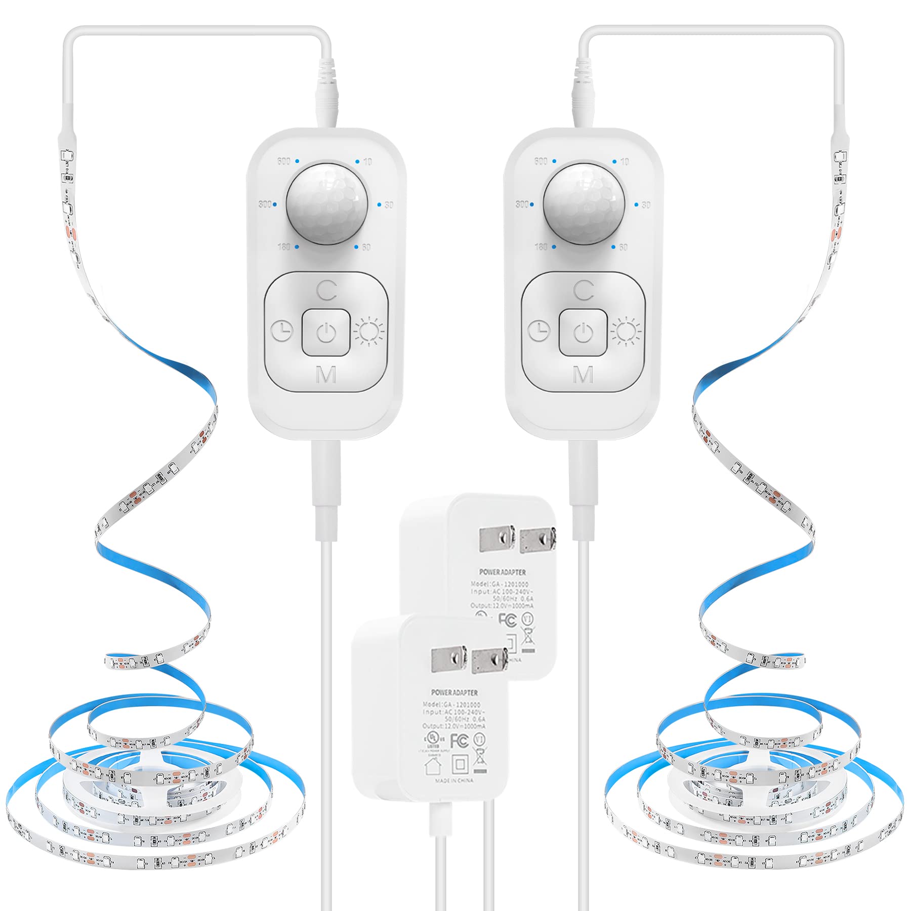 Speycer Motion Sensor Under Cabinet Lights - Plug-in LED Strip, 9.84ft 2 Pack, Cold White, Dimmer & Timer for Indoor Use