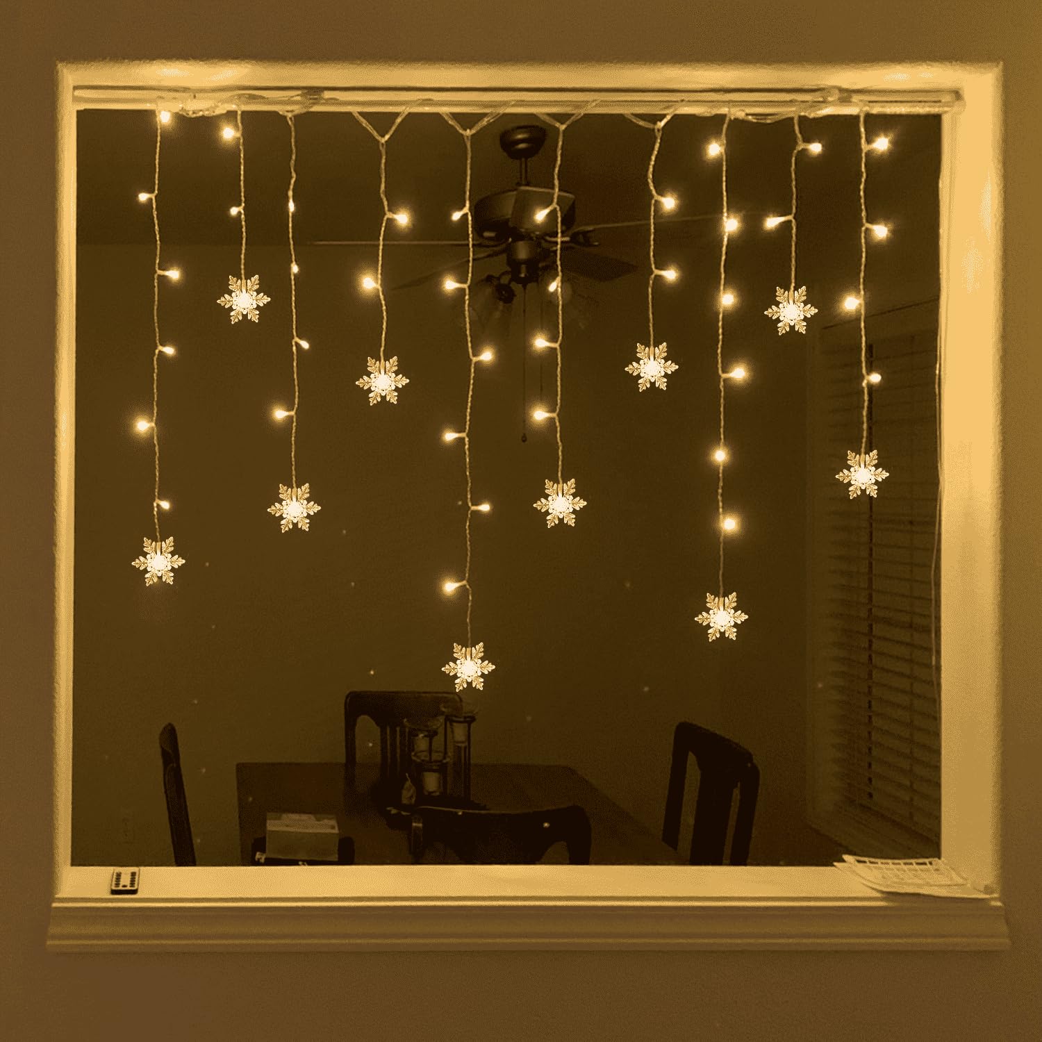 Snowflake Window Curtain Lights, 13ft 96 LED Snowflake Christmas Icicle Lights with Remote,18 Drops,8 Modes Twinkle Fairy Light
