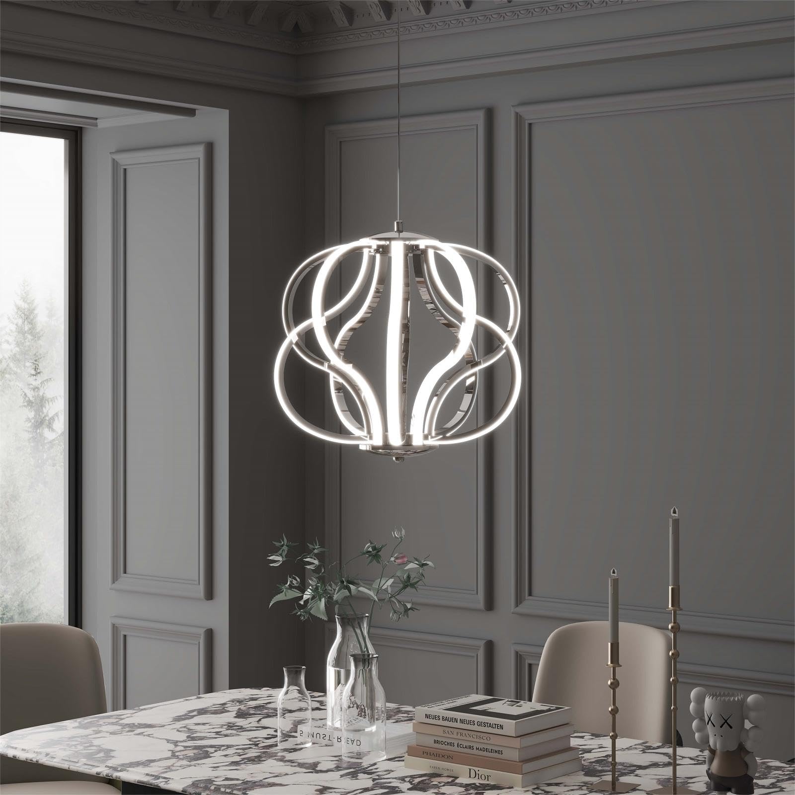 Modern Led Chandelier,Chrome Hanging Pendant Lights,Easy Install Suitable For Dining Room Living Room Bedroom Kitchen And Corridor (10 Light, Silver)