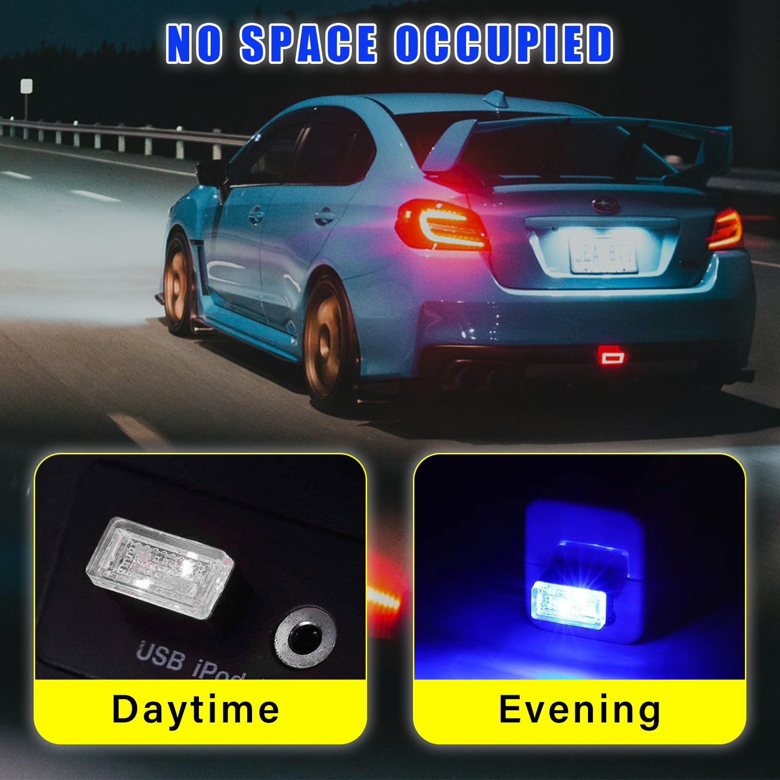 Augeny USB LED Car Interior Atmosphere Lamp Kit - Portable Night Light, Red & Blue, Universal Fit for Most Vehicles