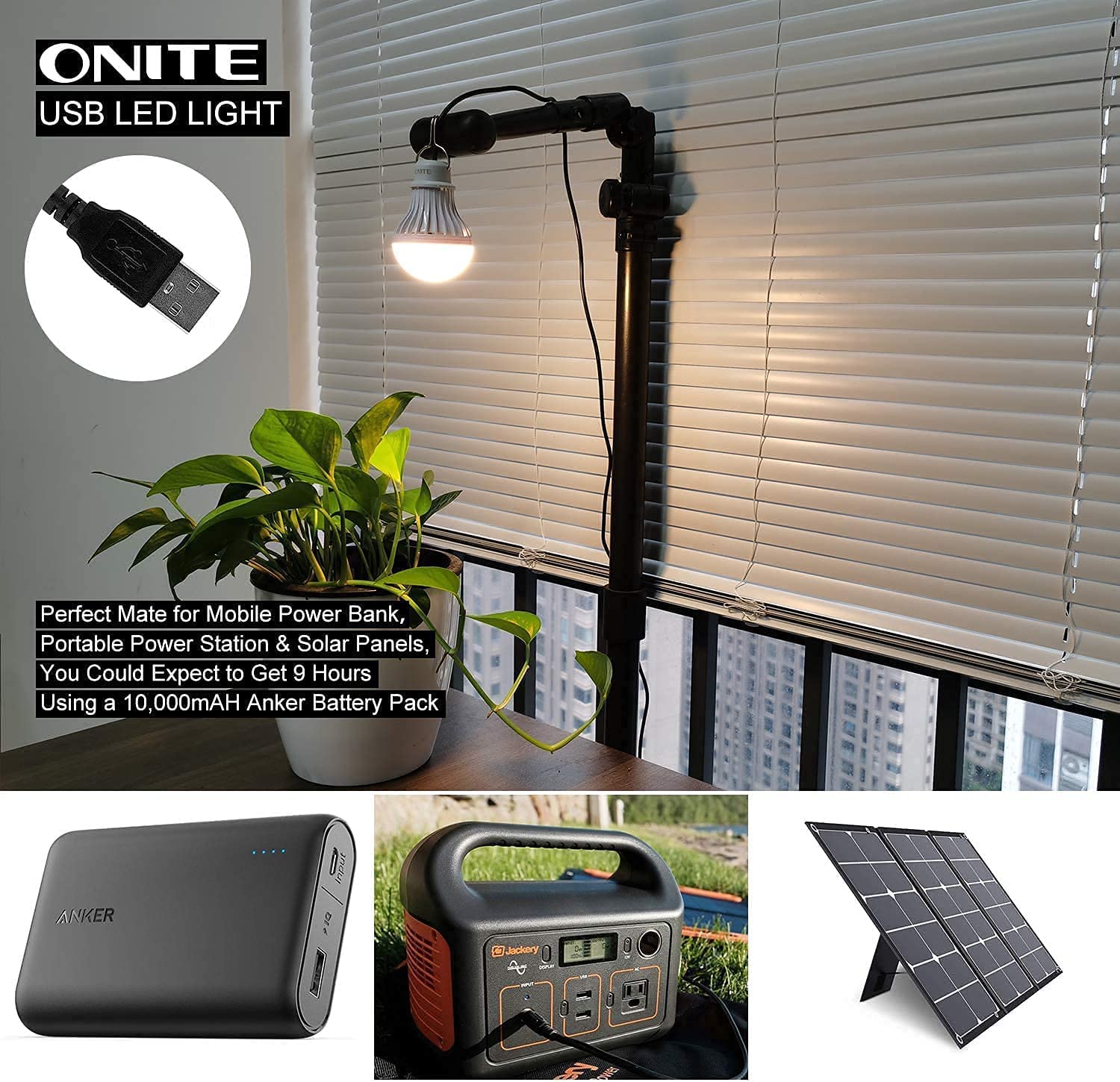 Onite 2-Pack Usb Led Camping Light | Portable Power Station Light & Essential Gear | 5W Solar Outdoor Lantern With Hook | Camping/Hiking/Emergency Survival Accessories | Van/Tent/Garage Use