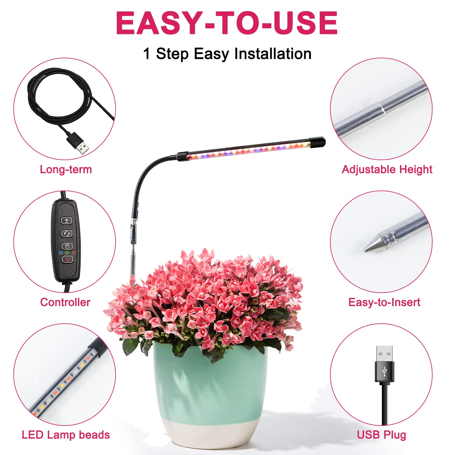 Lpmzmbl Height Adjustable Plant Light For Indoor Plants With Auto On/Off Timer 3H/9H/12H ,5 Dimmable Brightness For Small Plants Growing