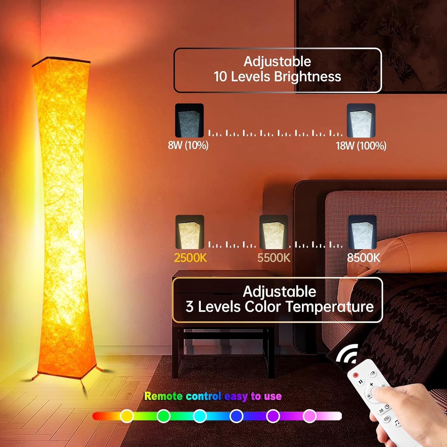 2 Pcs Floor Lamp, 61'' Smart Rgb Led Corner Lamp With Music Sync And 16 Million Diy Colors, 3 Color Temperature, App & Remote Co