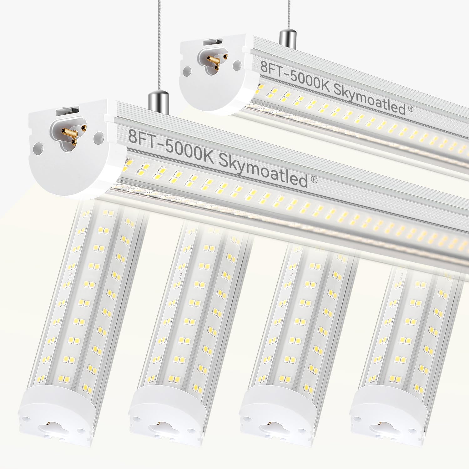 Skymoatled T12 8Ft Led Shop Light Garage Light 130W 5000K 20800Lm Daylight Color Hanging/Surface Mount Super Bright Plug And Play Linkable Commercial Bay Lighting For Warehouse Basement Workshop 6Pack