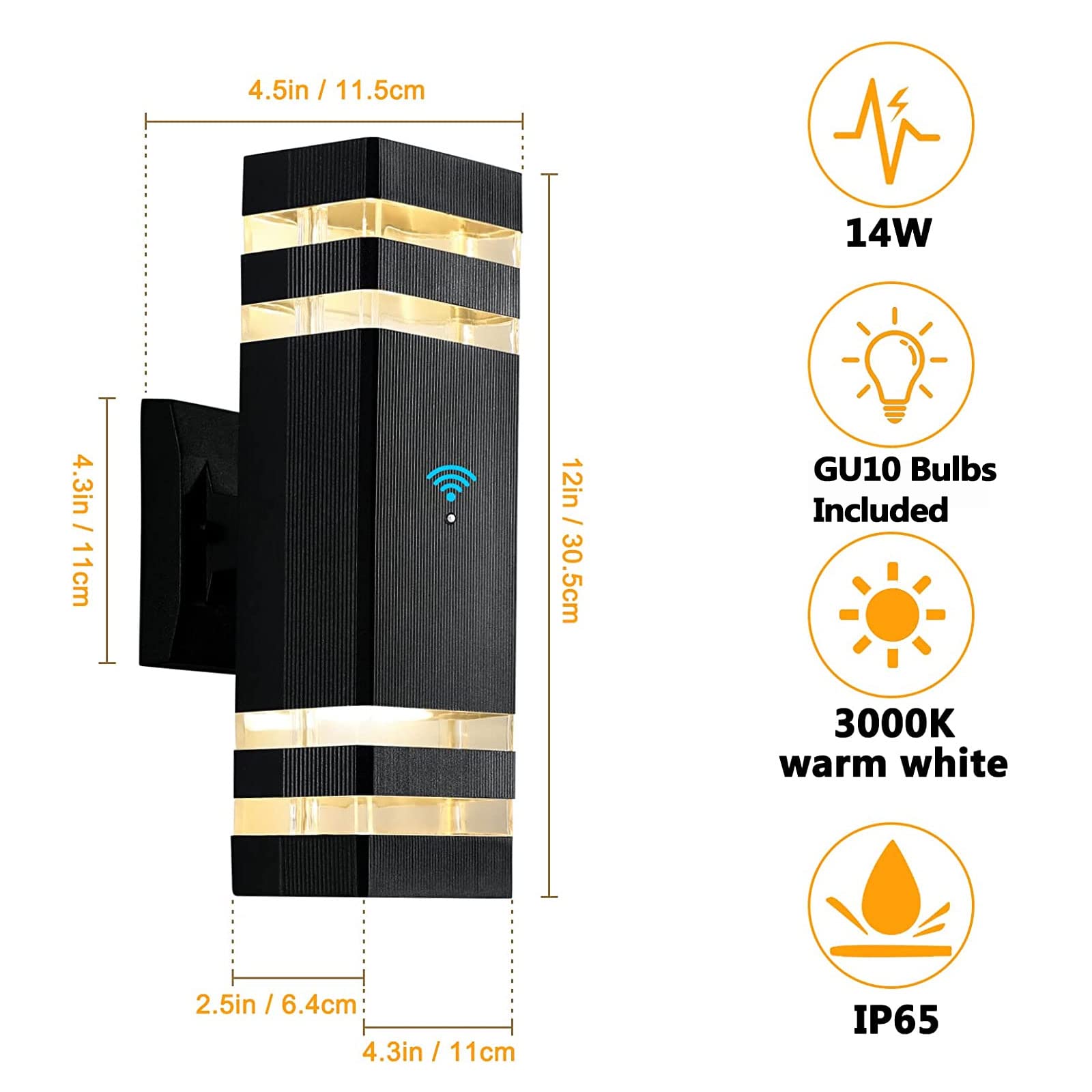 Tewei Dusk To Dawn Black Outdoor Wall Lights, Waterproof Led Sconce, 3000K, 2 Pack