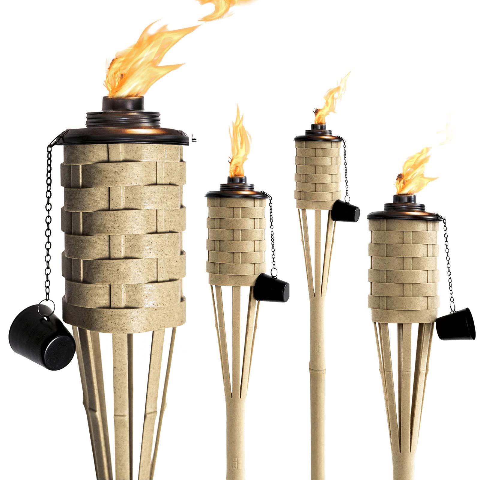 Onethatch Bamboo Torches, Outdoor Citronella Torch (Weathered Color, 4Pack); Large Patio Torch, Great For Tropical Decor, Lighting, And Luau Party; Easy Refill Wide-Mouth Canister, Stands 60&quot; Tall