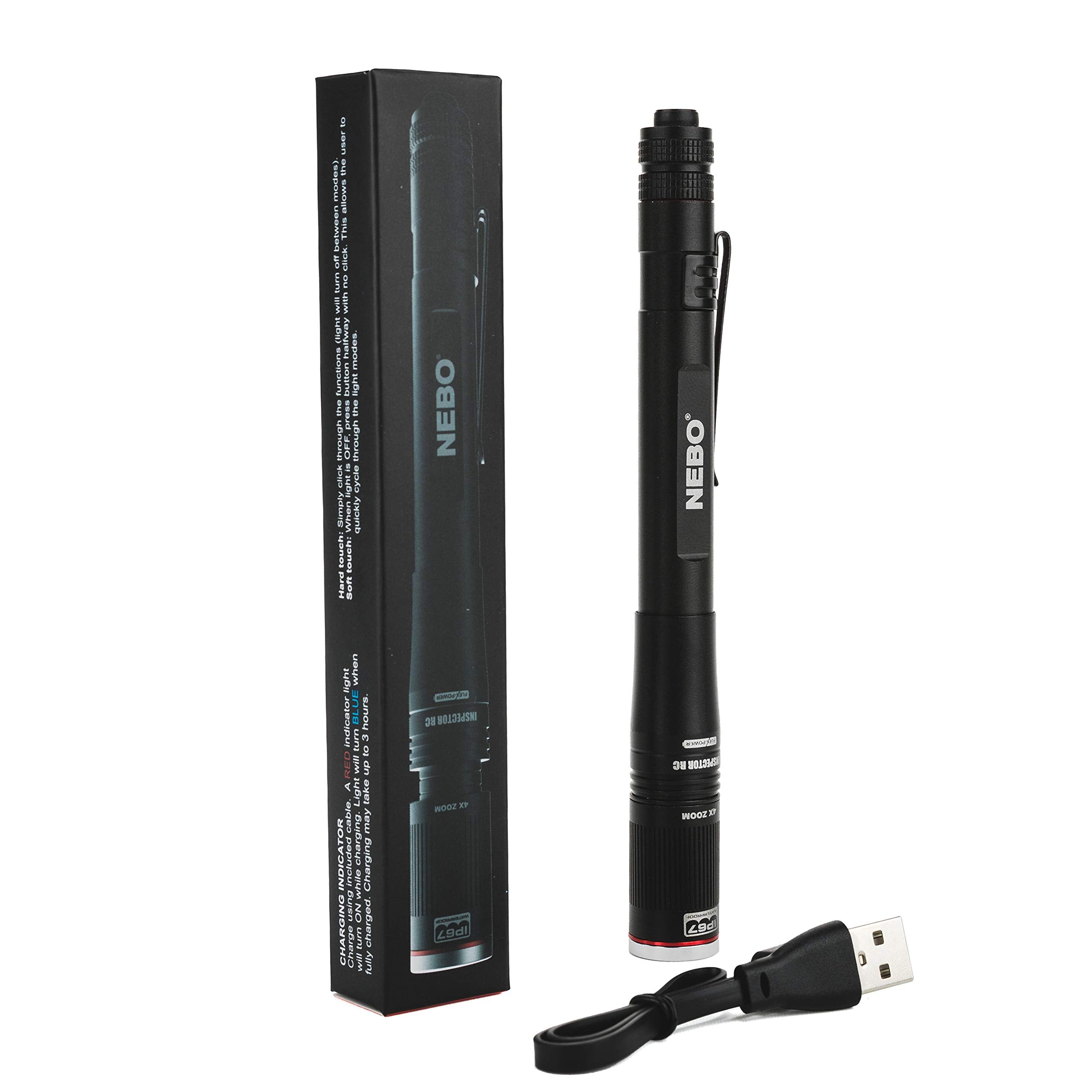 Nebo Rechargeable Pen Light Flashlight - 360 Lumens, Black, Aluminum, Model 6810, Includes Rechargeable Battery & Aaa Battery Option, 1 Pack