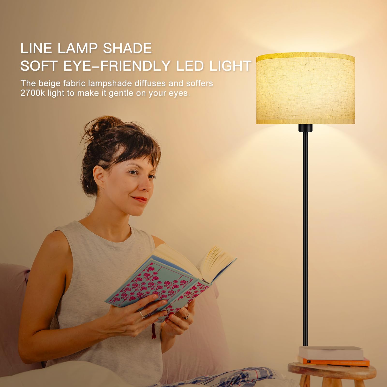 Floor Lamps For Living Room, 59'' Tall Lamp With Lampshade, Black Standing Lamp, 12W Led Floor Lamp, Foot Switch, Simple Pole La