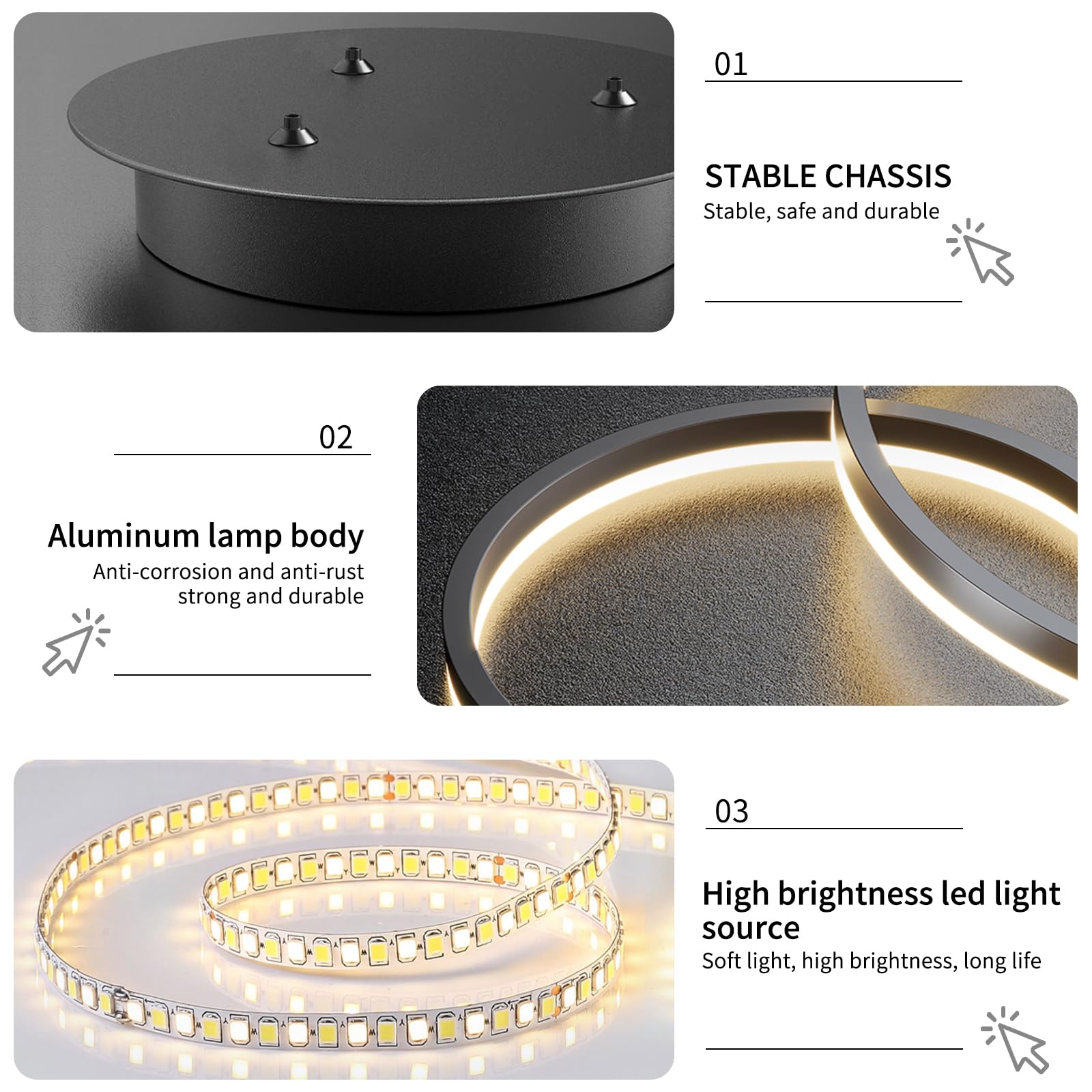 Mikeru Modern LED Chandelier Light with Remote Control, 3000K-6500K Adjustable, 15.7IN, E-Black, Aluminum