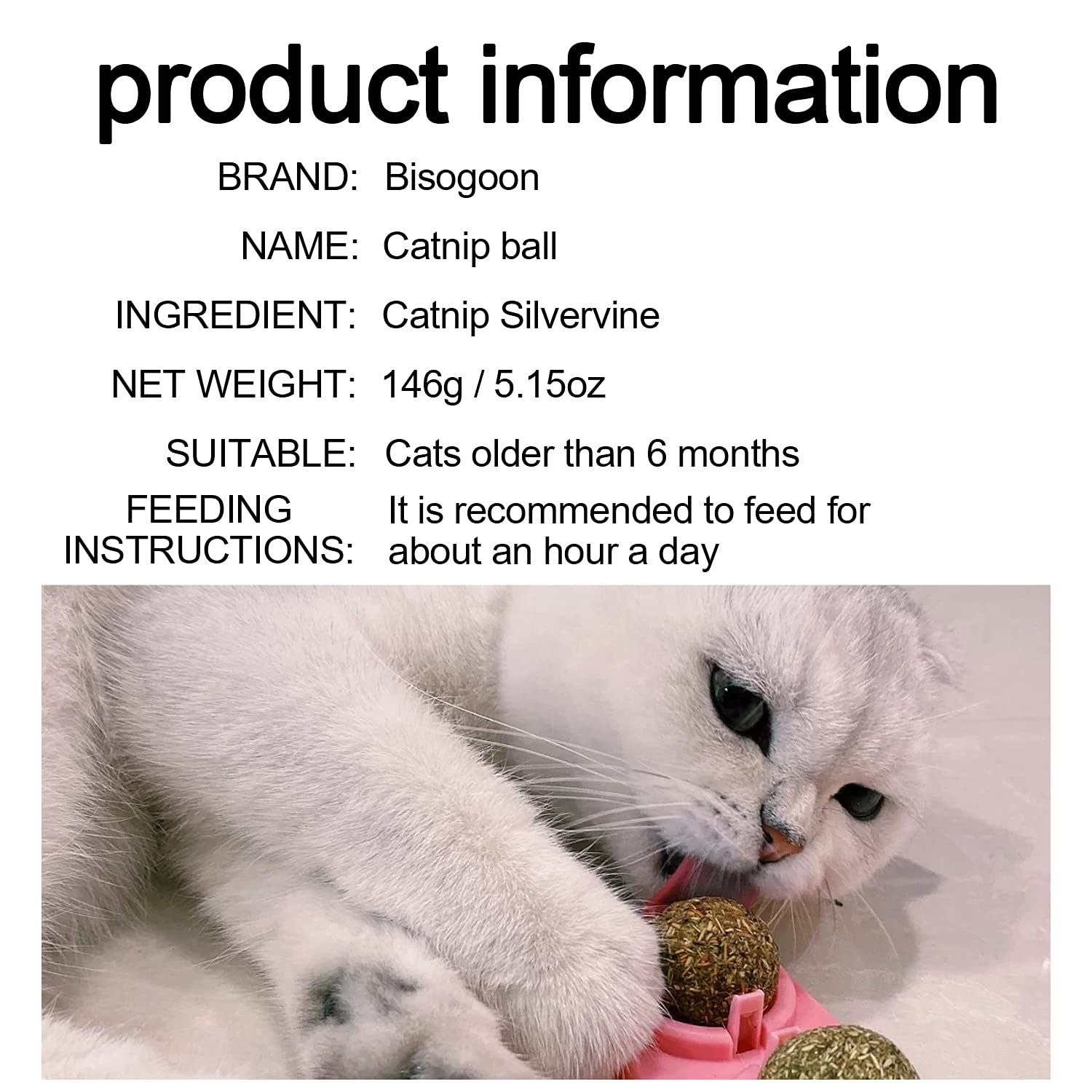 Bisogoon catnip Toys, catnip Wall Ball Toy, cats catnip Edible Balls, Natural Interactive Toy, Licking Treats Toys for cats Kitt