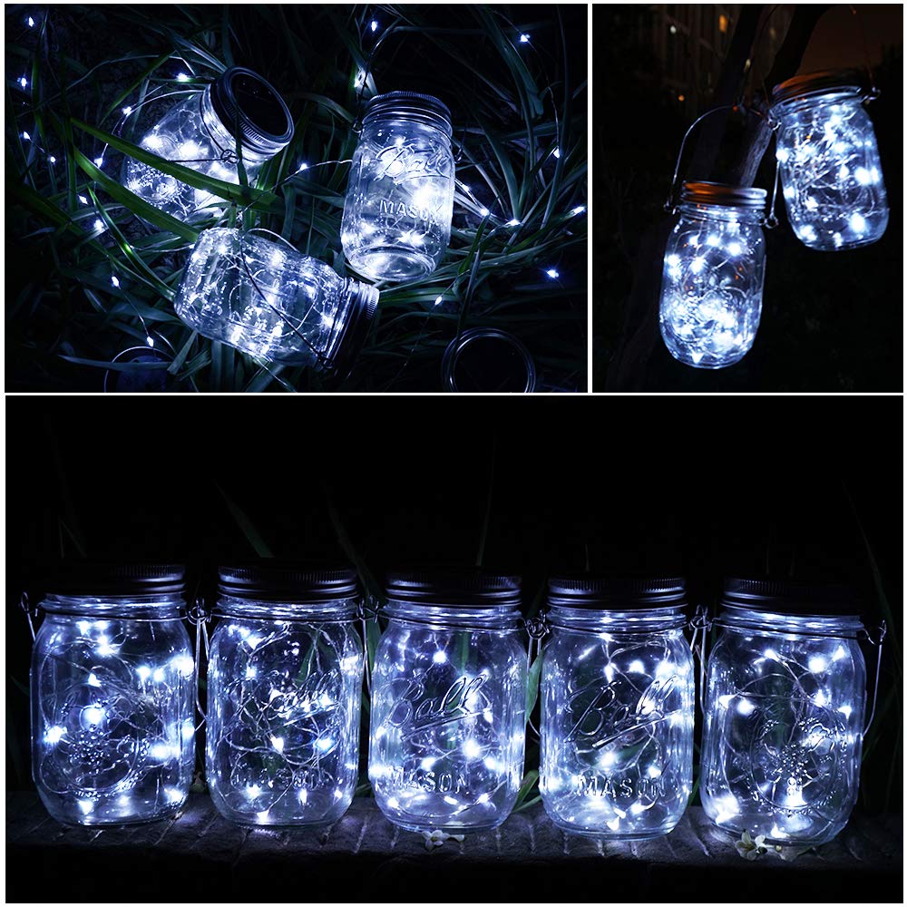 SunKite Solar Mason Jar Lights, 8 Pack 15 LED Waterproof Fairy Lights, Cool White for Patio, Yard, Garden, Wedding Decoration