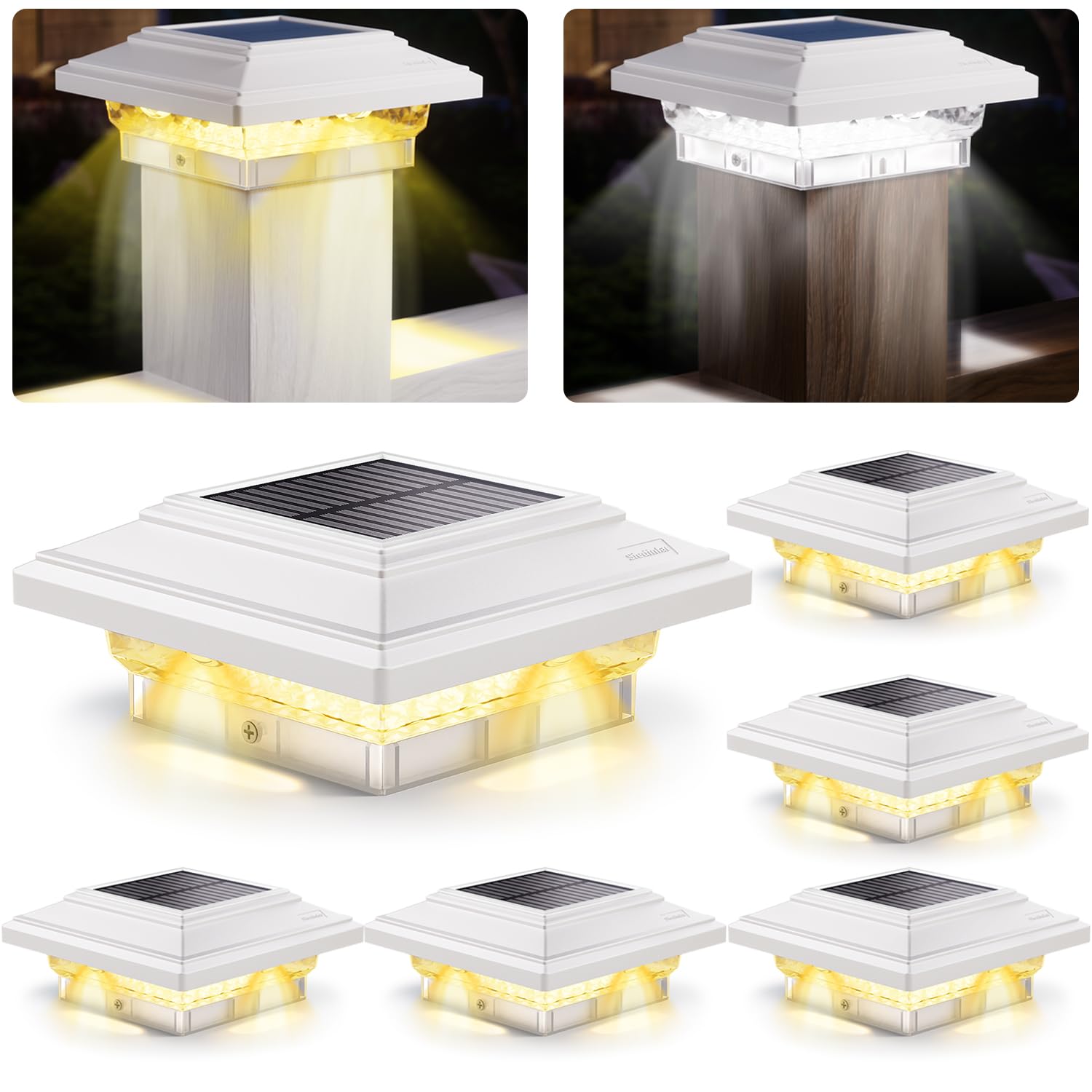 SIEDiNLAR 4x4 Solar Post Lights 50 Lumens 2 Modes, Post Caps Light Outdoor Waterproof for 4x4 Vinyl Wooden Posts, Fence Deck Gar