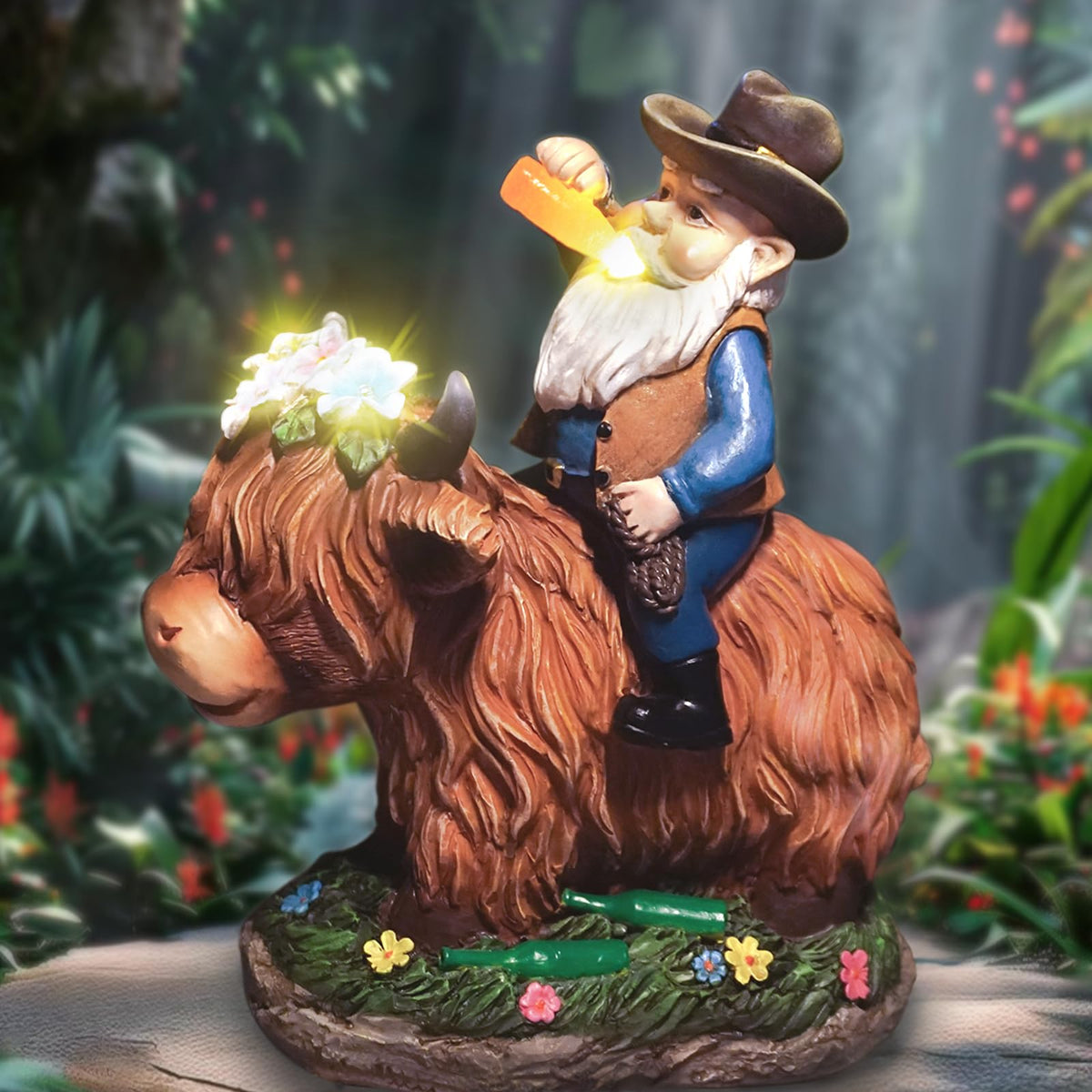 Gnome Gifts For Women, Solor Statue For Garden, Gnome And Highland Cow Figurine With Lights, Outdoor Decorations For Yard Lawn P