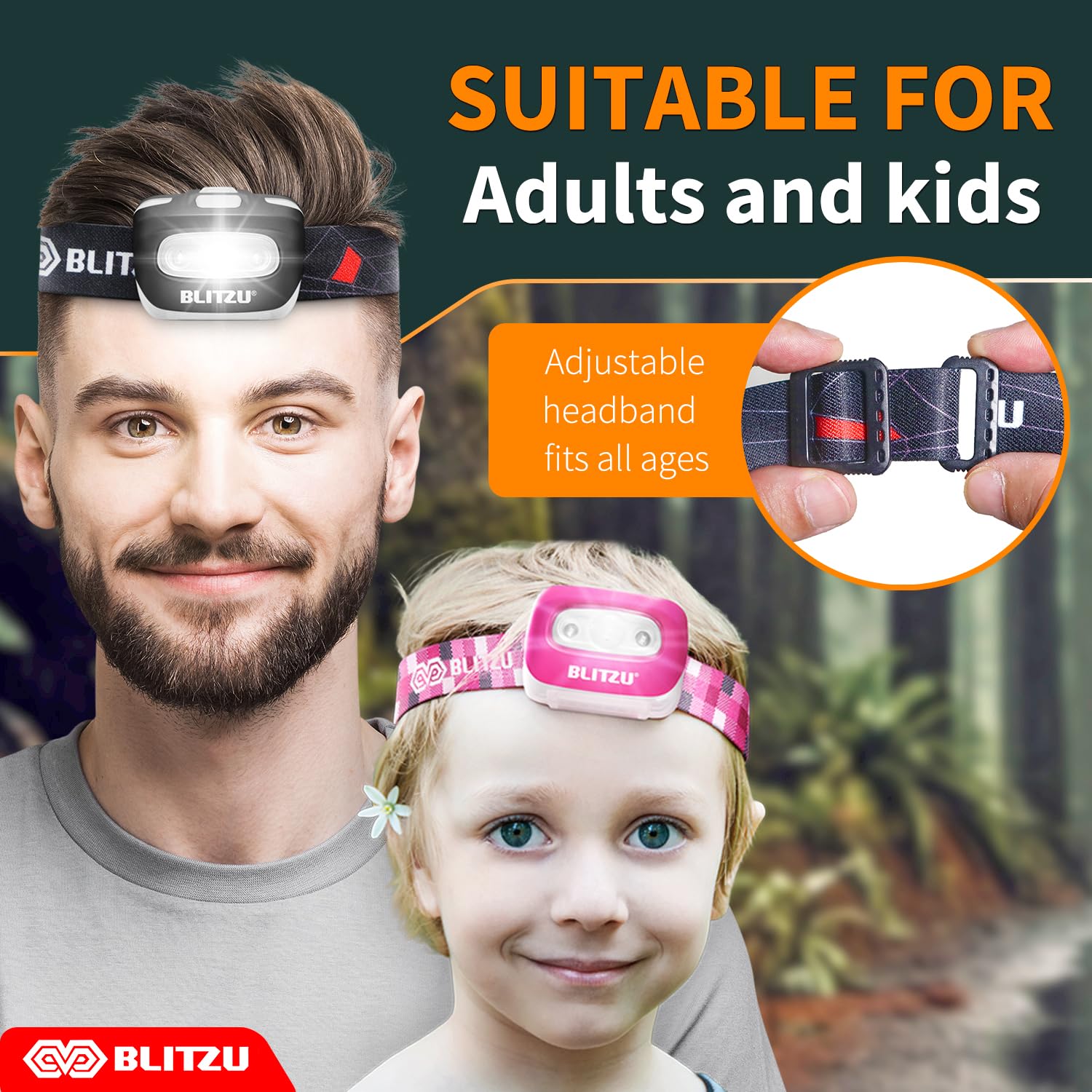 BLITZU Head Lamp - LED Headlight, Pink, Lightweight, Durable Plastic, Ideal for Camping, Kids, Family, and Outdoor Activities