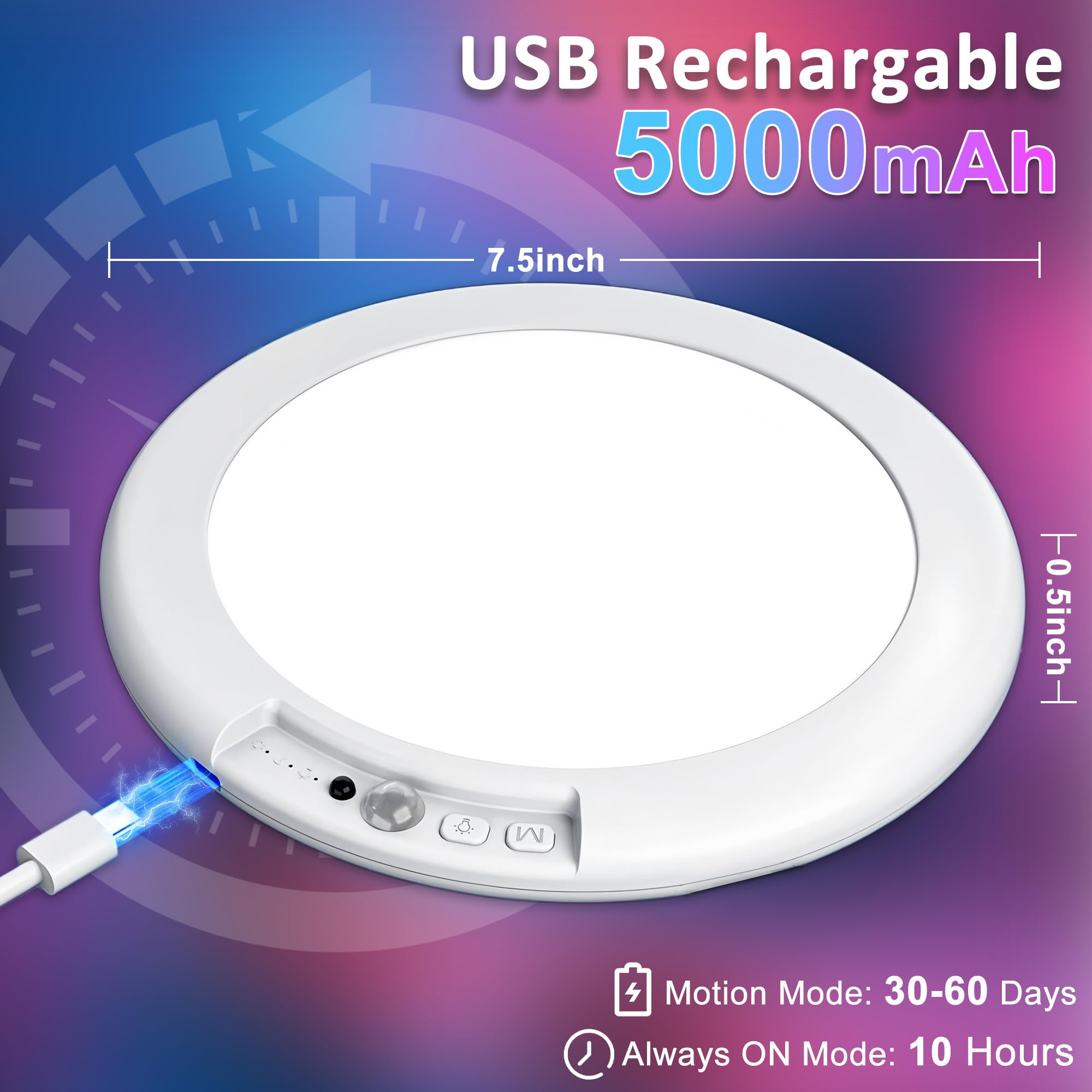 Maylit Shower Lights 2 Pack  Rgbw Rechargeable Ceiling Light  Waterproof Battery Operated Lamp  Wireless Stick On Inside Motion Sensor Mood Led Lighting For Bathroom No Wiring  Indoor