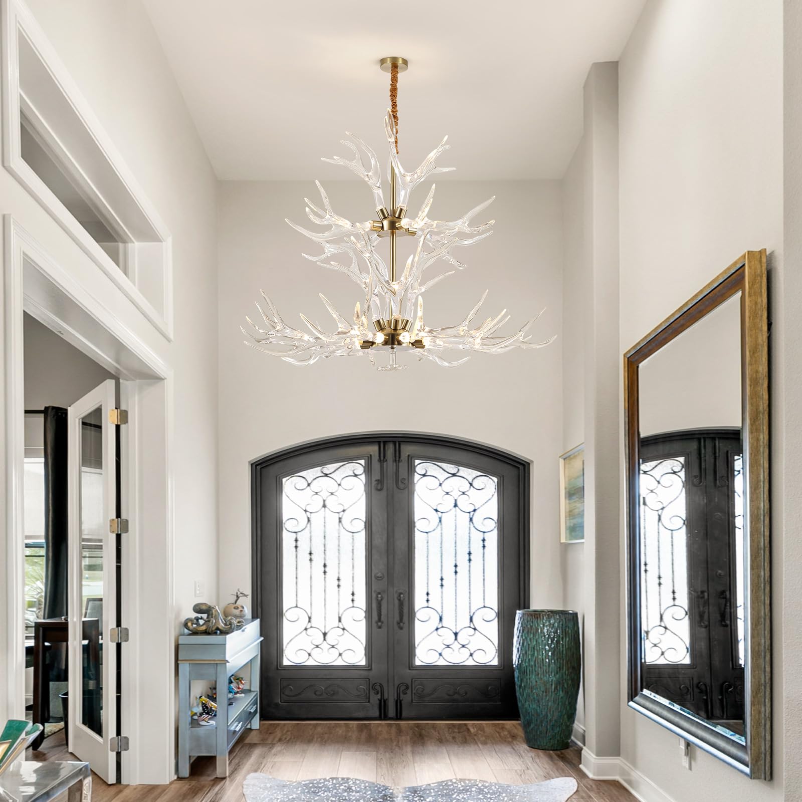 RinkBik Acrylic Antler Chandelier Ceiling Light Fixtures, Deer Antler Chandelier Lighting, Resin Antlers Pendant Light for Dinin